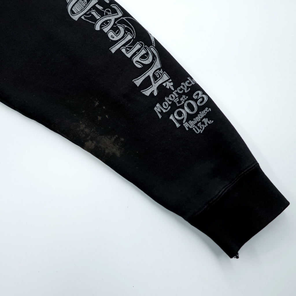 HARLEY DAVIDSON Zip-Up Hoodie L Black Sleeve Print Back Logo Made by Bravado EMERALD CITY