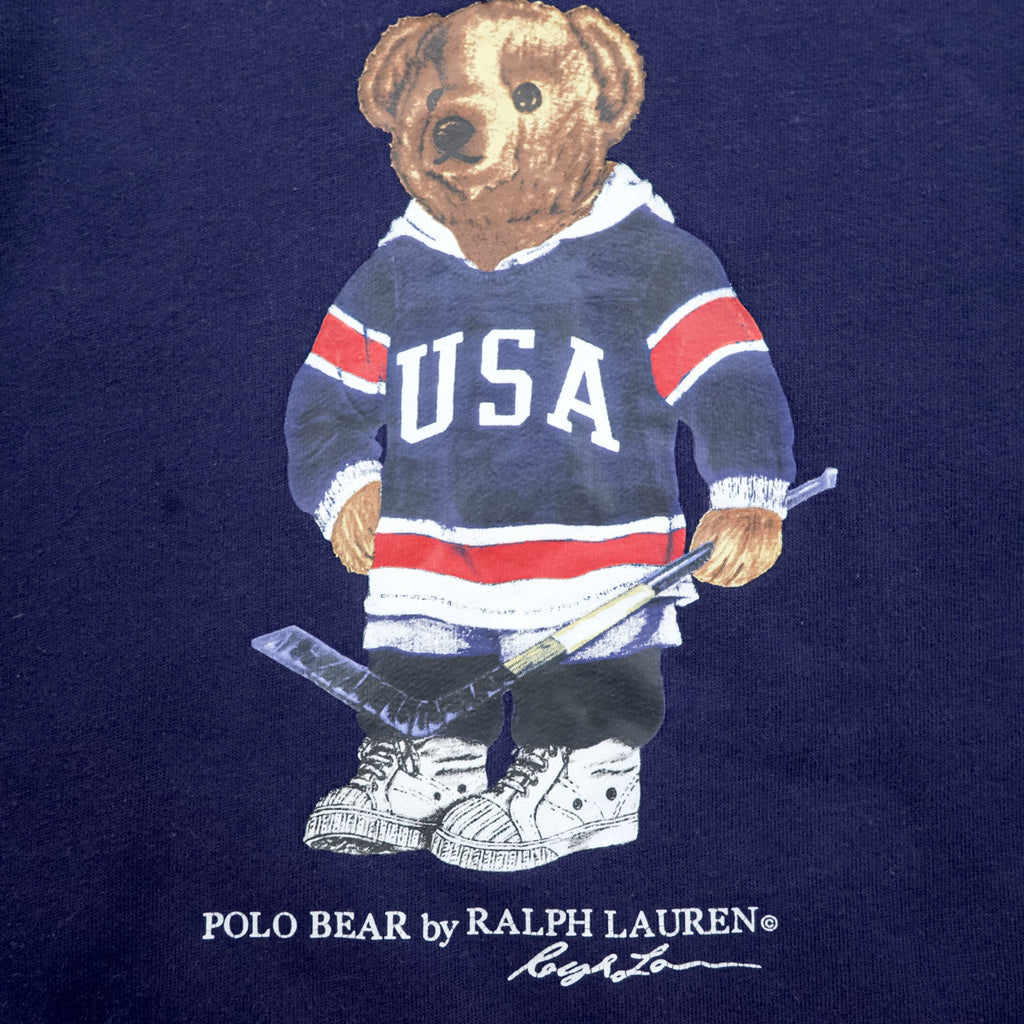 Polo Ralph Lauren ポロベア 前V スウェット トレーナー M ネイビー USA ホッケー コットン クルーネック