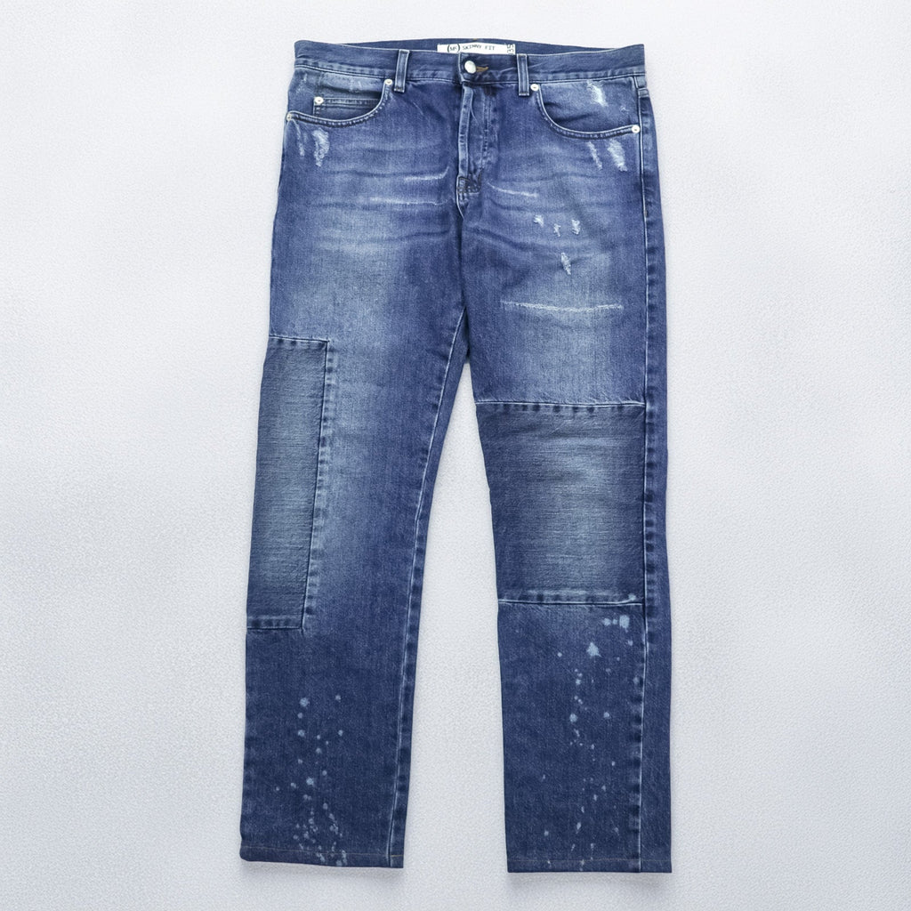 McQ Alexander McQueen イタリア製 ダメージ加工 デニムパンツ ジーンズ L インディゴ ペンキ リペア SKINNY FIT