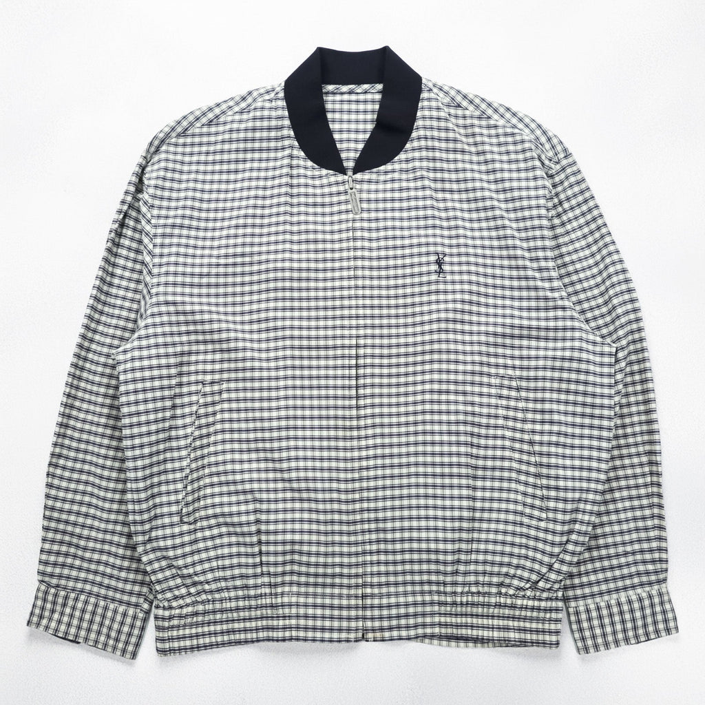 YVES SAINT LAURENT 90年代 ヴィンテージ ジップアップ ブルゾン ボンバージャケット L チェック pour homme YSL オールド