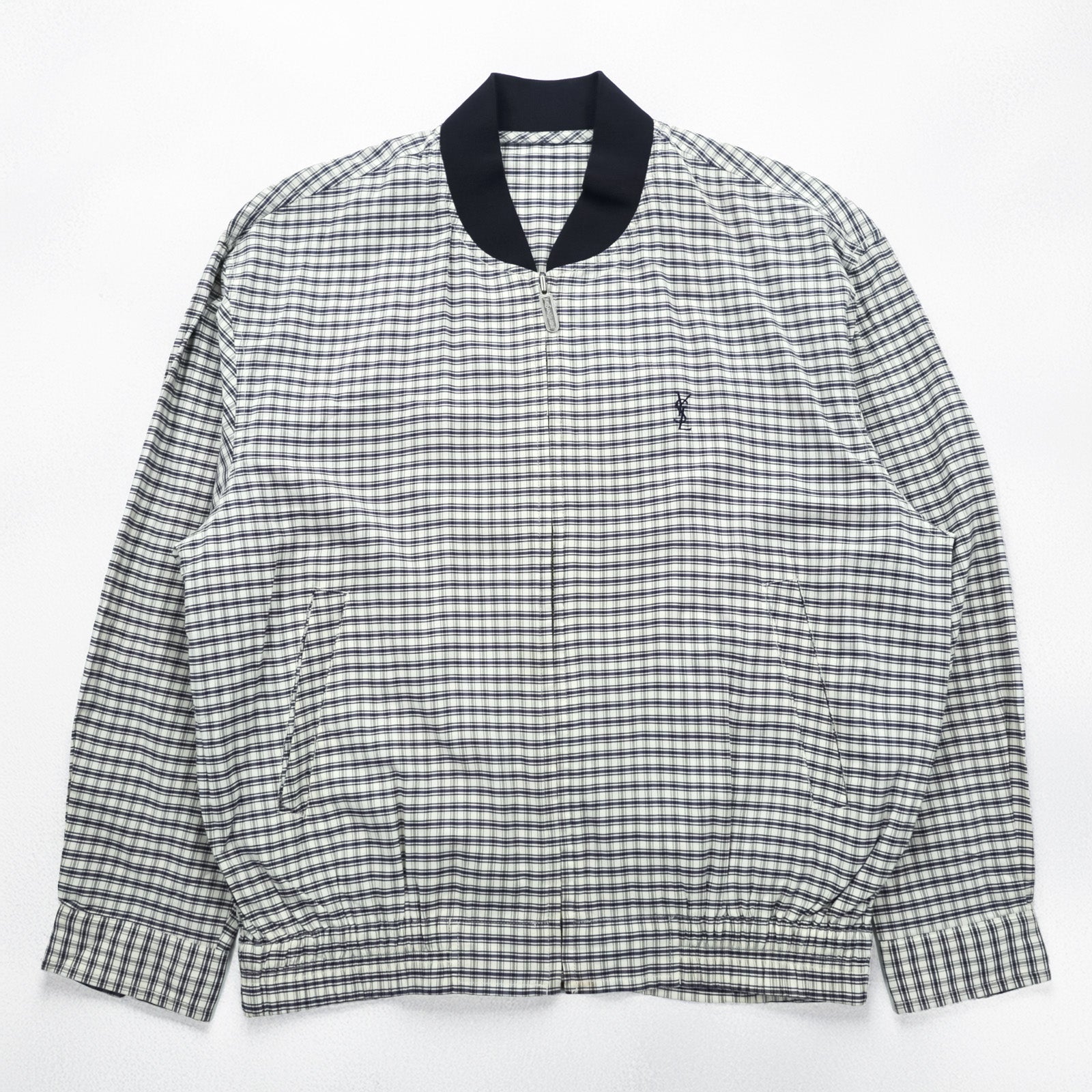 YVES SAINT LAURENT 90年代 ヴィンテージ ジップアップ ブルゾン ボンバージャケット L チェック pour homme YSL オールド