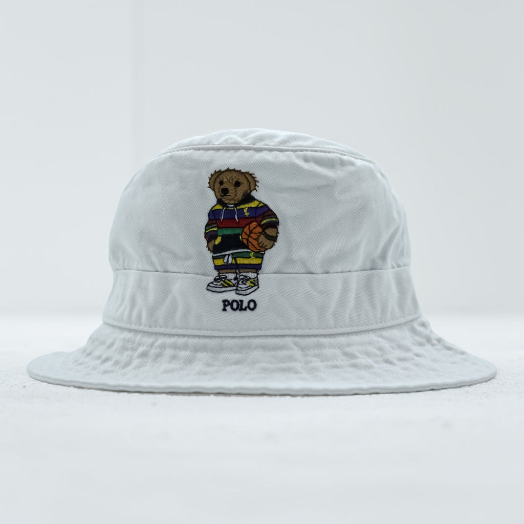 Polo Ralph Lauren Polo Bear Embroidered Bucket Hat L/XL White Cotton