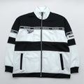 Reebok 90s Track Jacket Jersey M White Black Drawstring Stand Collar Full Zip