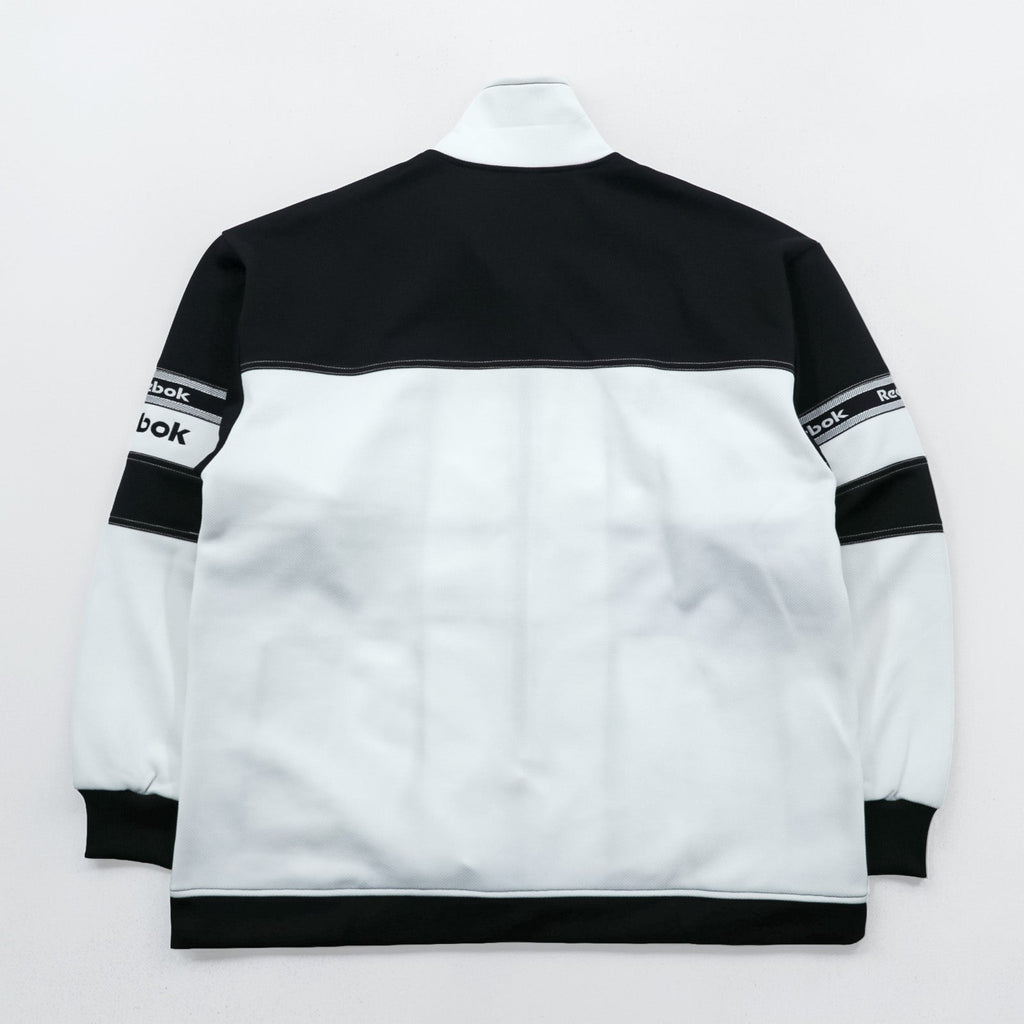 Reebok 90s Track Jacket Jersey M White Black Drawstring Stand Collar Full Zip