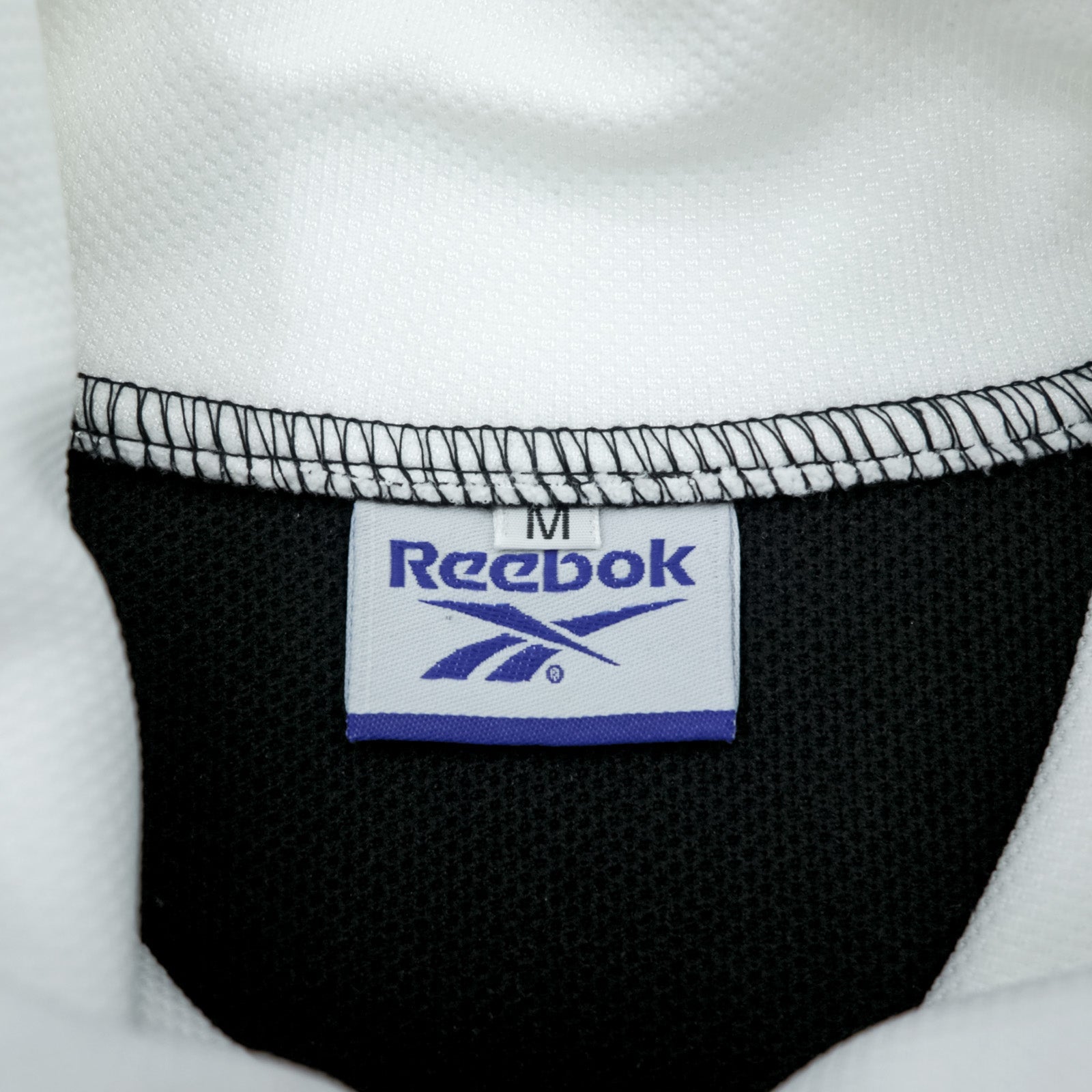 Reebok 90s Track Jacket Jersey M White Black Drawstring Stand Collar Full Zip