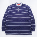 TOMMY HILFIGER 90s Made in USA Rugby Shirt Long Sleeve Polo Shirt 2XL Striped Navy Cotton Big Size