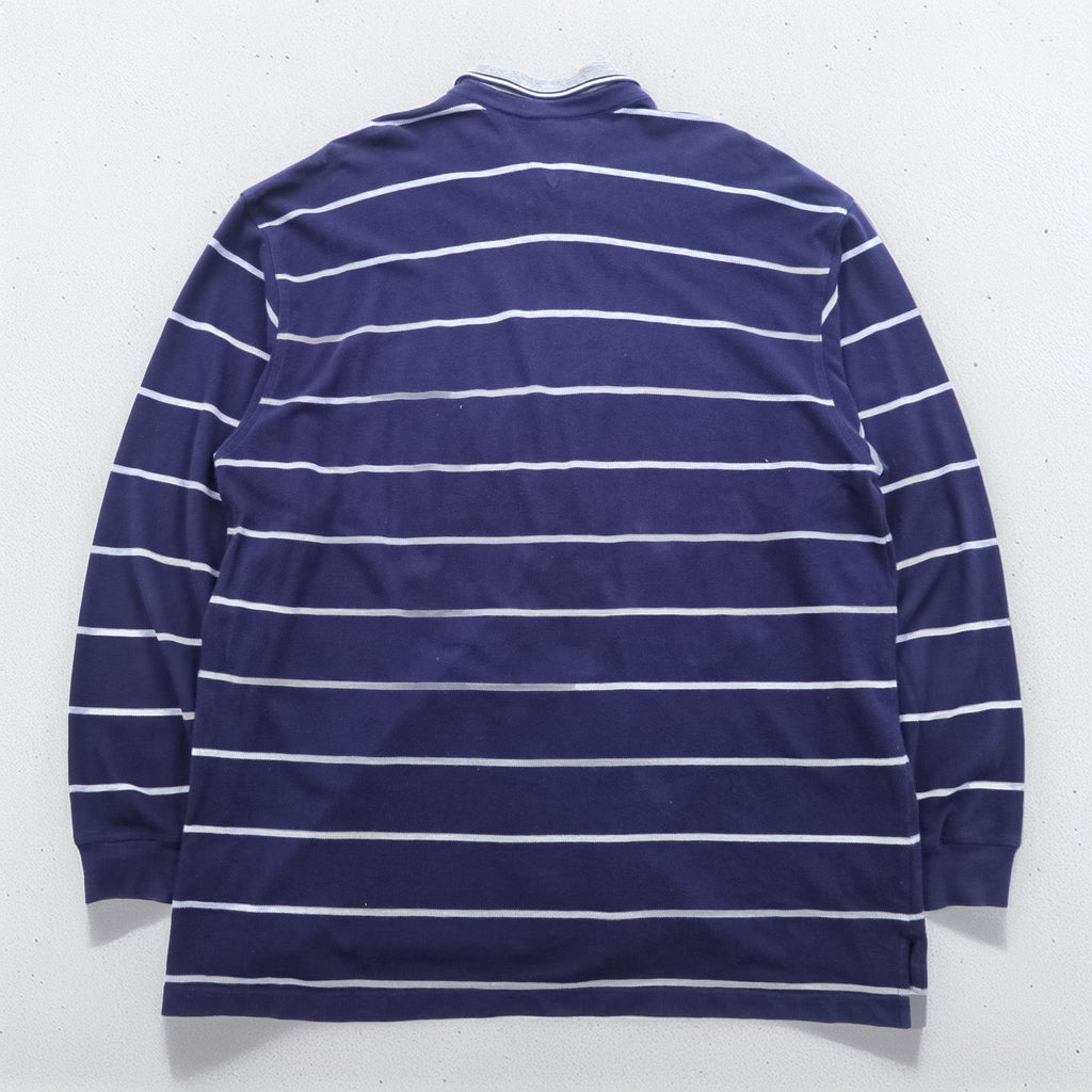 TOMMY HILFIGER 90s Made in USA Rugby Shirt Long Sleeve Polo Shirt 2XL Striped Navy Cotton Big Size