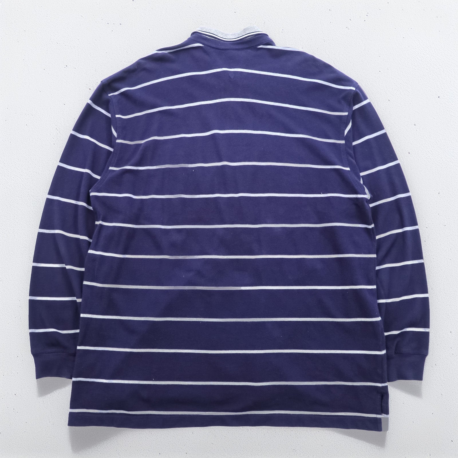 TOMMY HILFIGER 90s Made in USA Rugby Shirt Long Sleeve Polo Shirt 2XL Striped Navy Cotton Big Size