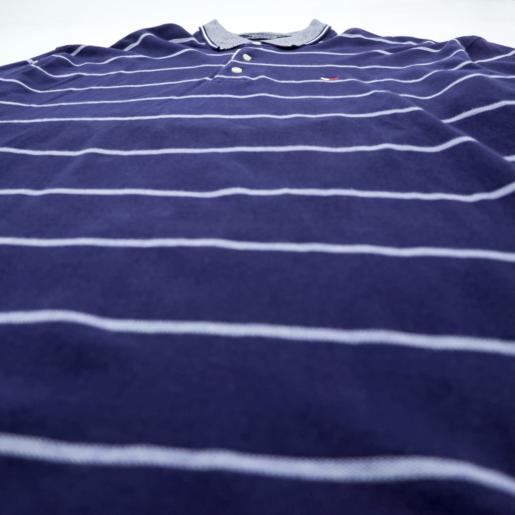 TOMMY HILFIGER 90s Made in USA Rugby Shirt Long Sleeve Polo Shirt 2XL Striped Navy Cotton Big Size