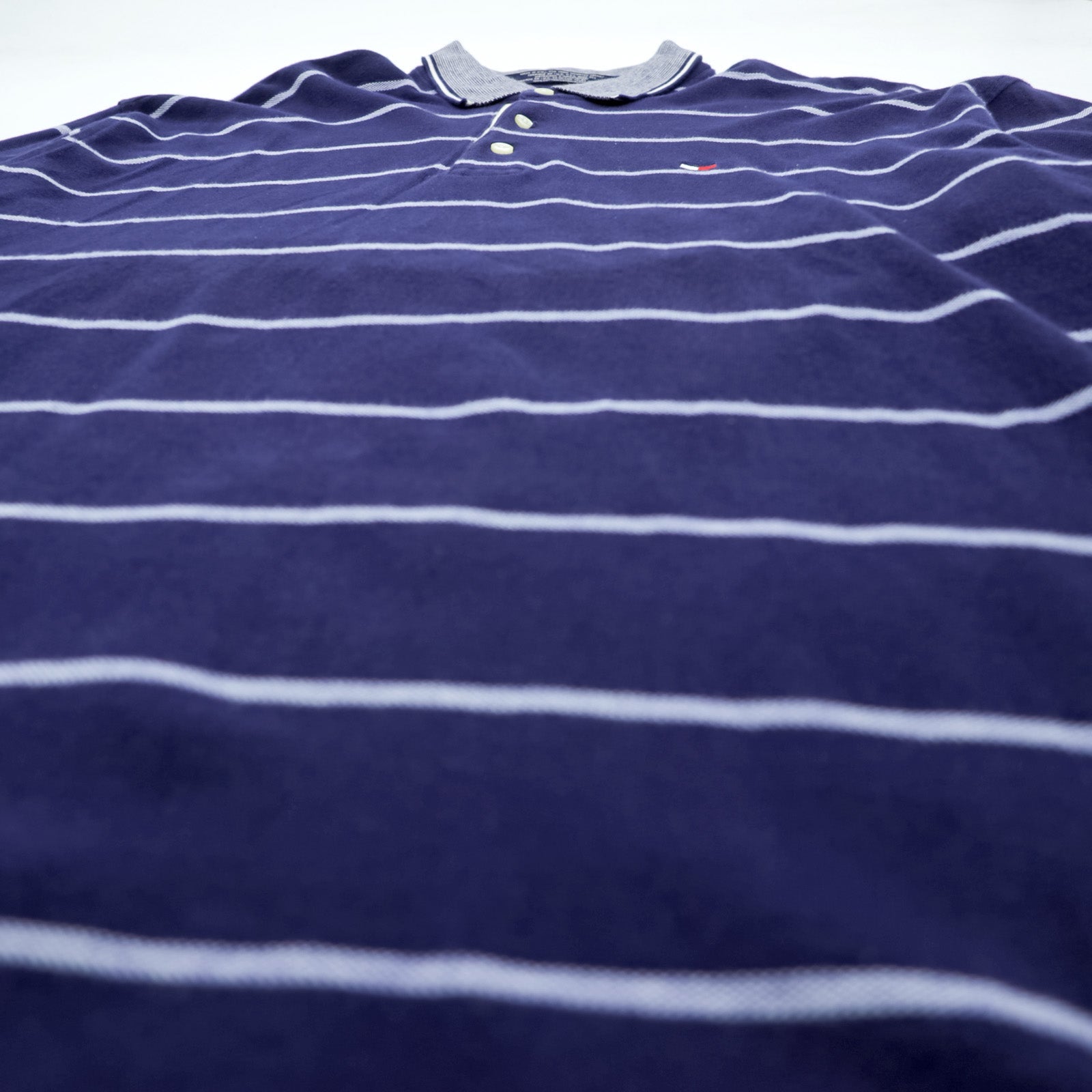 TOMMY HILFIGER 90s Made in USA Rugby Shirt Long Sleeve Polo Shirt 2XL Striped Navy Cotton Big Size