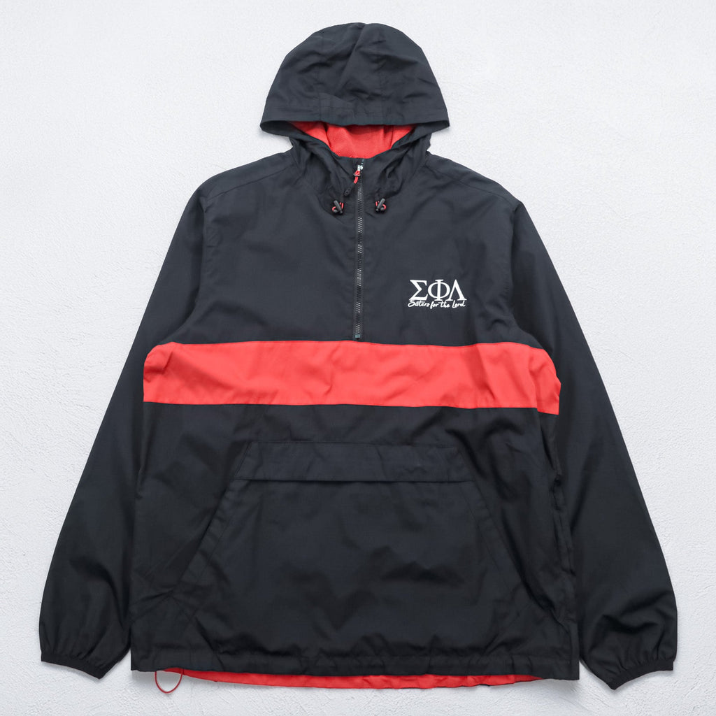 SPORT-TEK Half-Zip Anorak Hoodie XL Black ΣΦΔ Drawcord Side Zip Slit