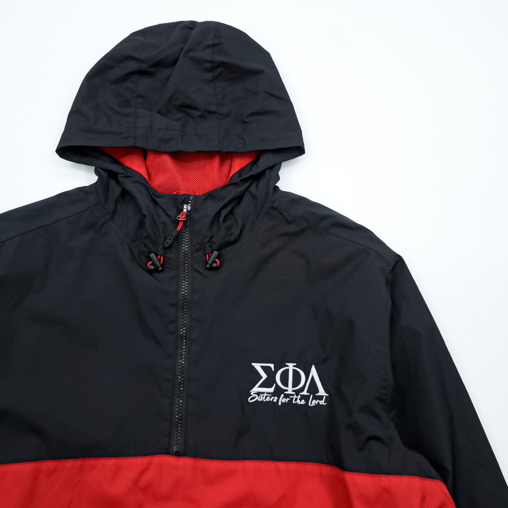 SPORT-TEK Half-Zip Anorak Hoodie XL Black ΣΦΔ Drawcord Side Zip Slit