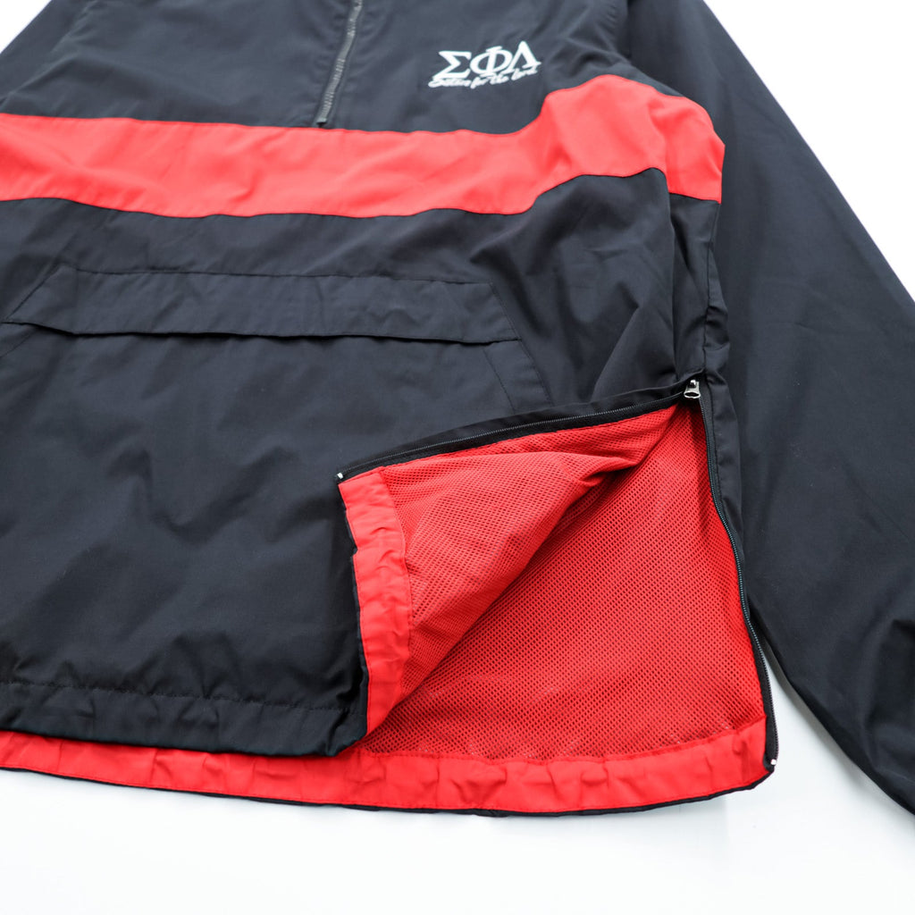 SPORT-TEK Half-Zip Anorak Hoodie XL Black ΣΦΔ Drawcord Side Zip Slit