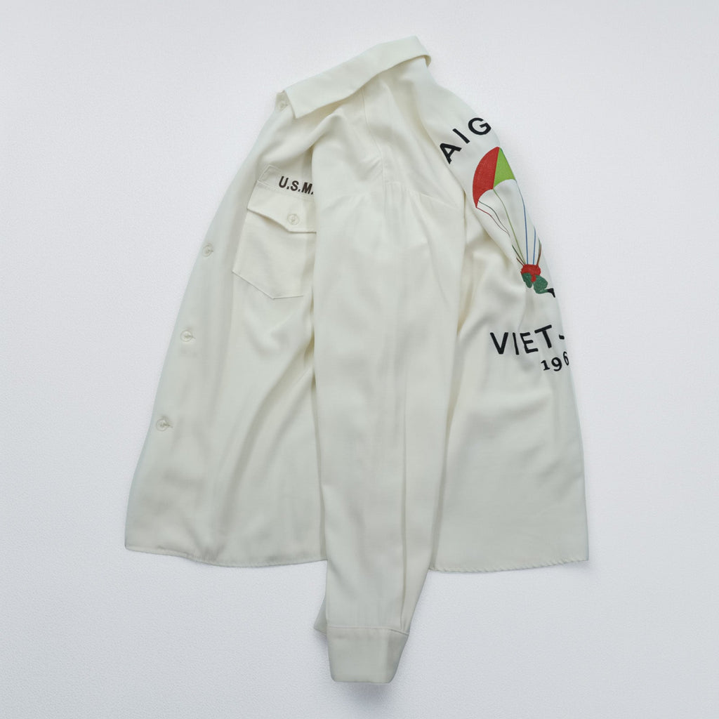 HOUSTON スーベニアシャツ ベトシャツ L ホワイト パラシュート ミリタリー フラップ 胸ポケット 41157 VIET-NAM