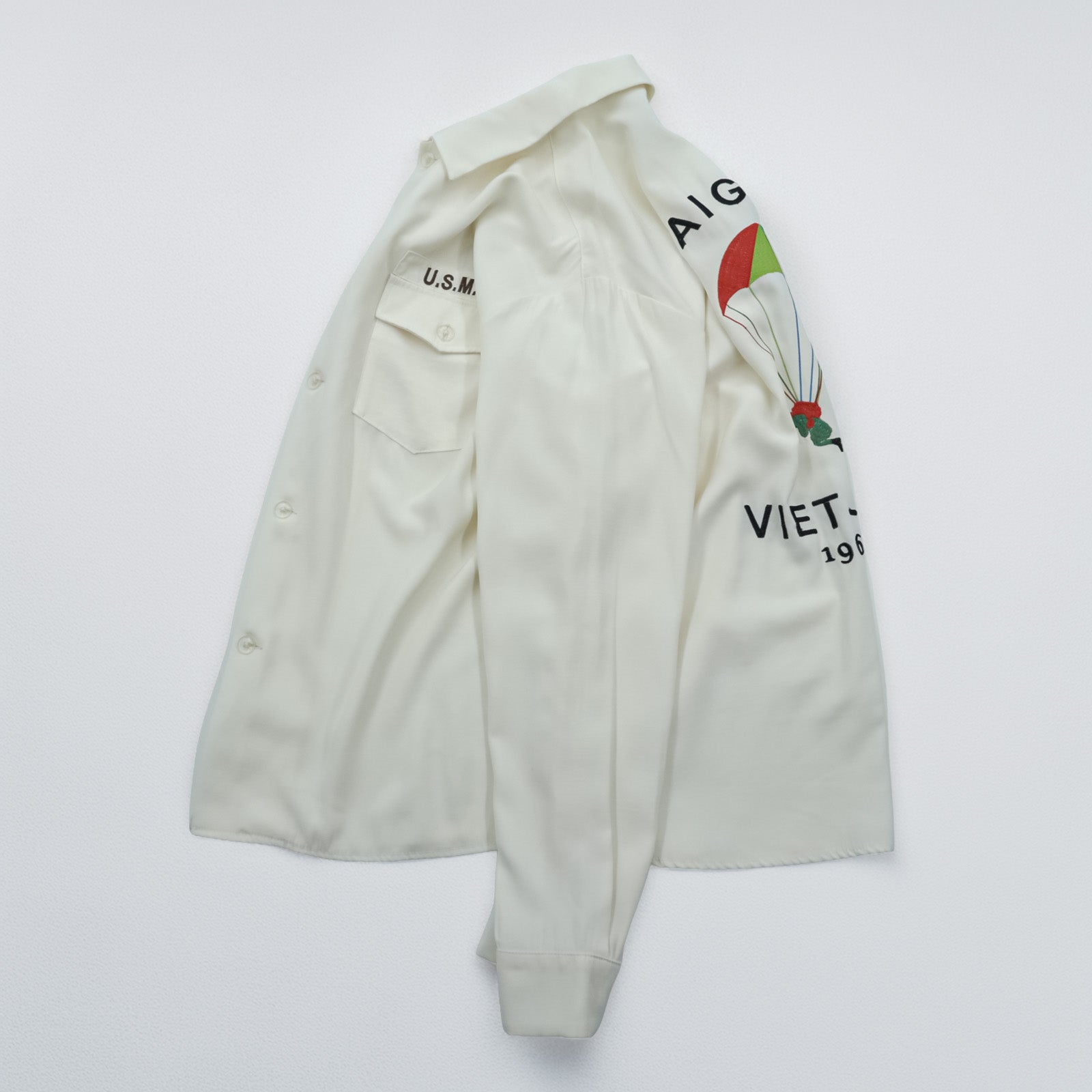 HOUSTON スーベニアシャツ ベトシャツ L ホワイト パラシュート ミリタリー フラップ 胸ポケット 41157 VIET-NAM