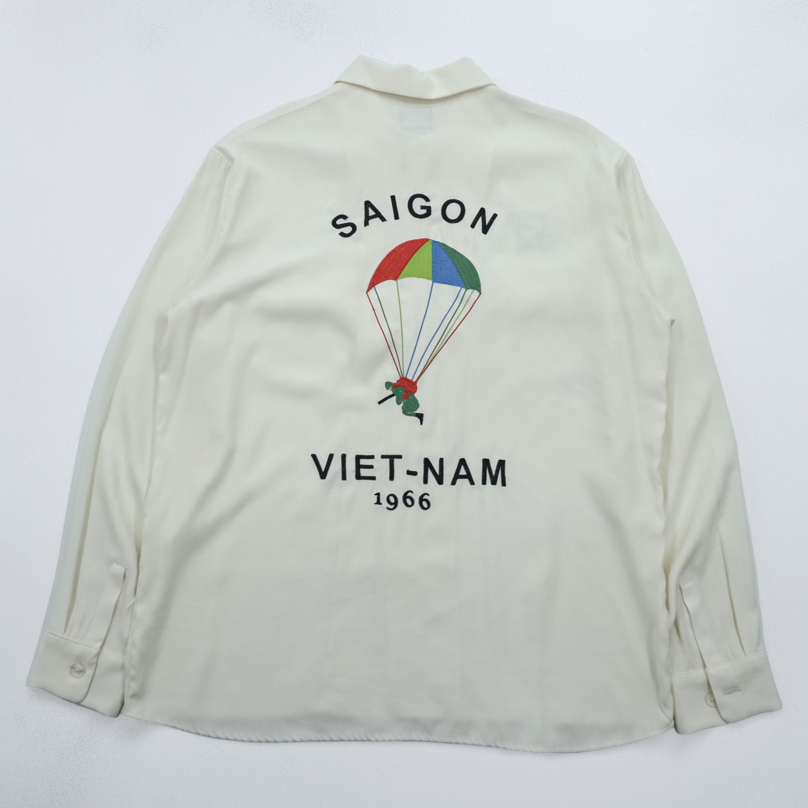 HOUSTON スーベニアシャツ ベトシャツ L ホワイト パラシュート ミリタリー フラップ 胸ポケット 41157 VIET-NAM