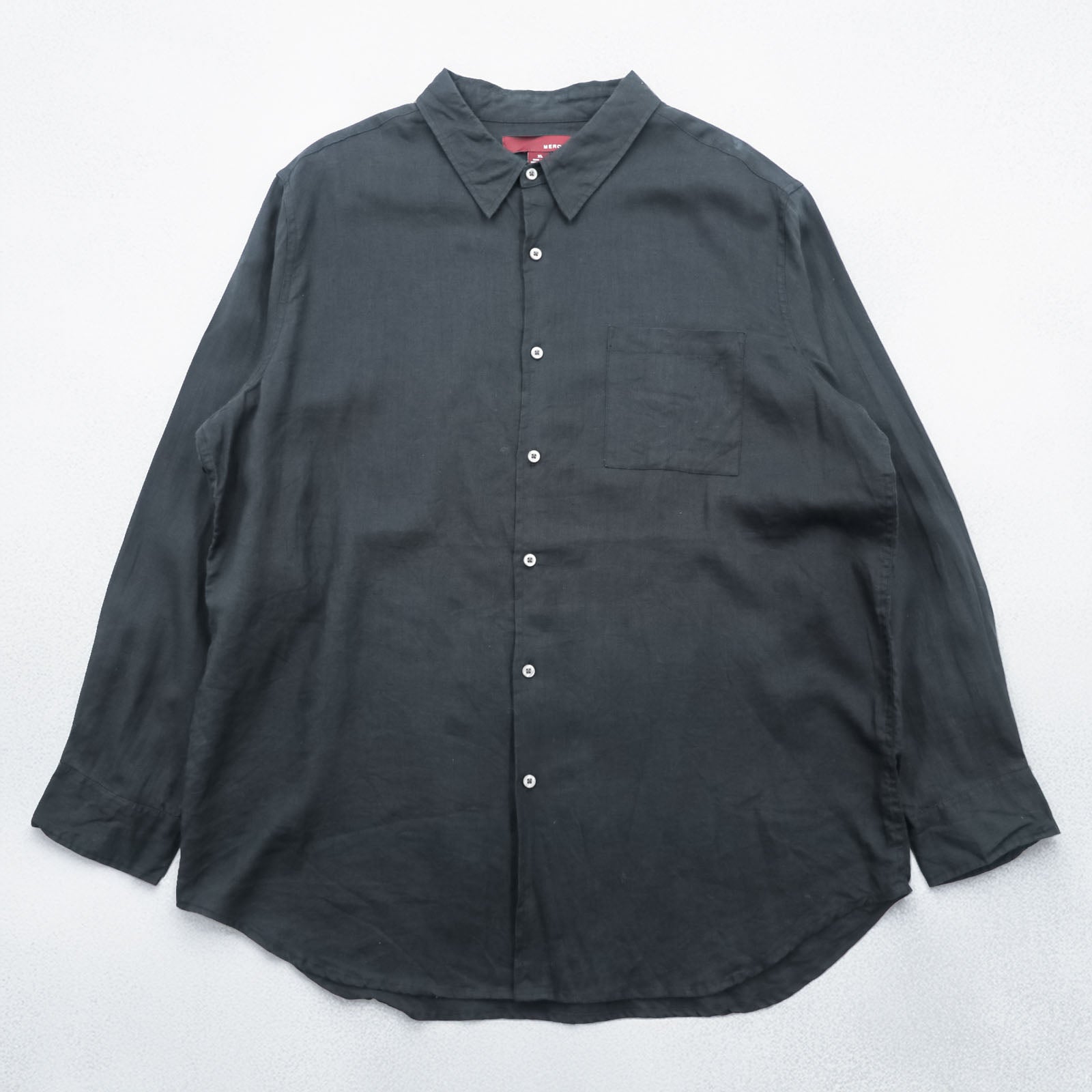MERONA Linen Shirt, 100% Linen, Long Sleeve, XL, Black, Chest Pocket, Oversized