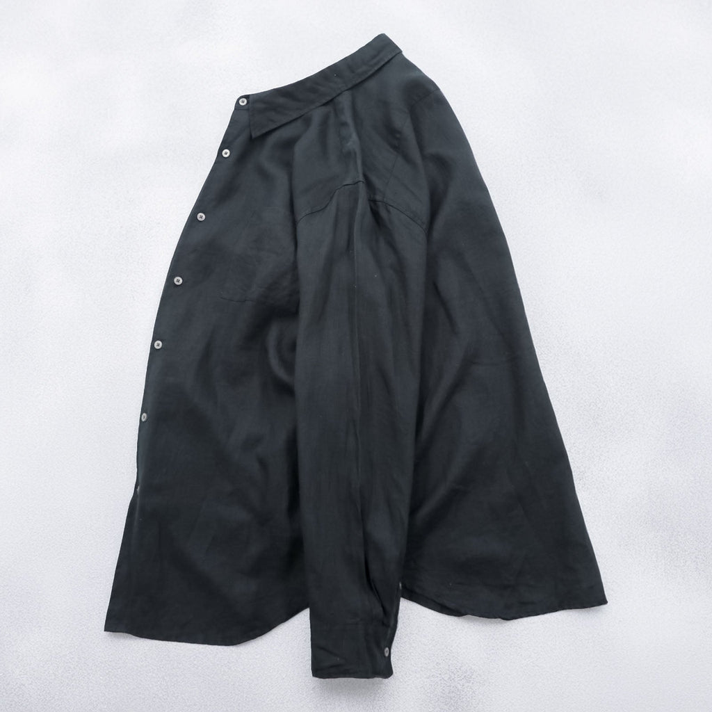 MERONA Linen Shirt, 100% Linen, Long Sleeve, XL, Black, Chest Pocket, Oversized