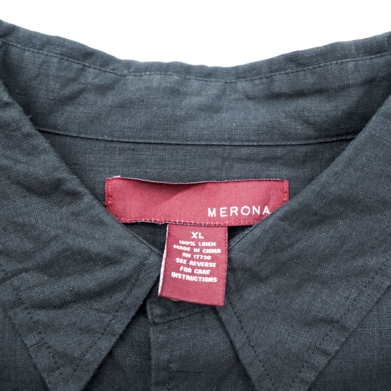MERONA Linen Shirt, 100% Linen, Long Sleeve, XL, Black, Chest Pocket, Oversized