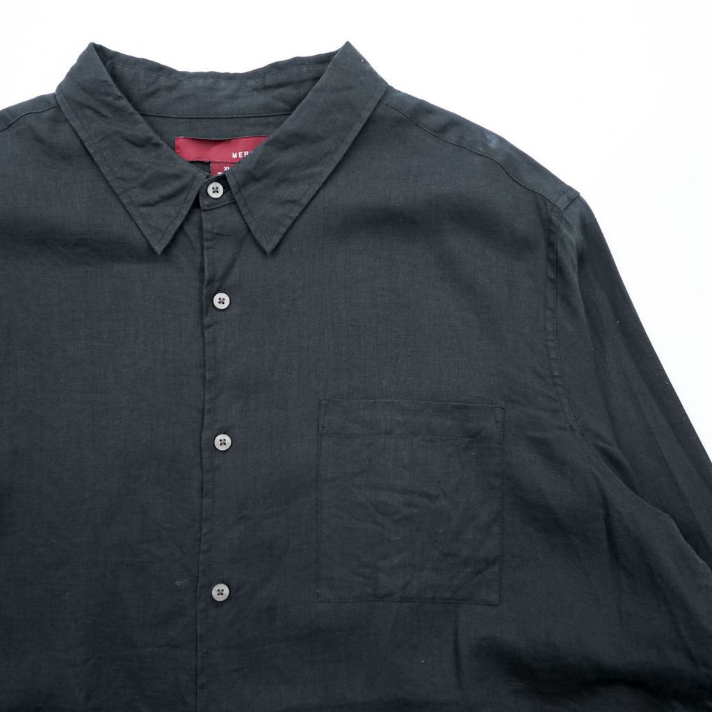 MERONA Linen Shirt, 100% Linen, Long Sleeve, XL, Black, Chest Pocket, Oversized
