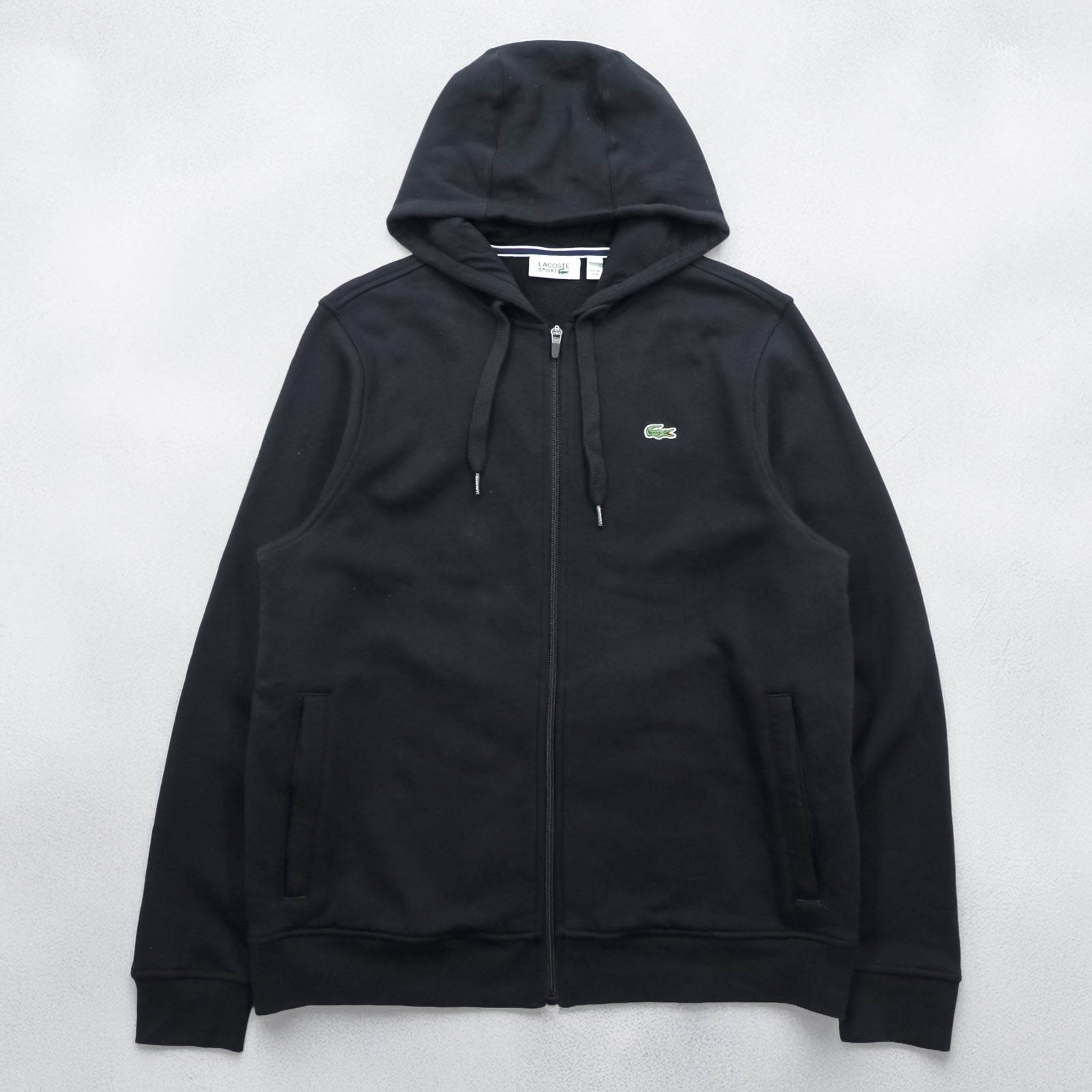LACOSTE SPORT Zip Hoodie XL Black Embroidered Logo Side Pockets