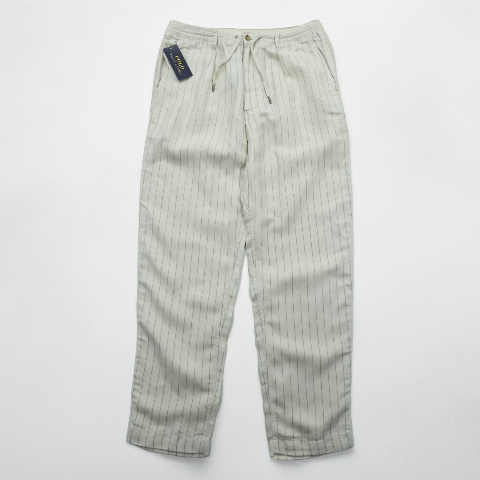 Polo Ralph Lauren プレップスター イージー リネン スラックス パンツ M ベージュ ストライプ スリム テーパード フィット 未使用品 MNPOPNT14G20349