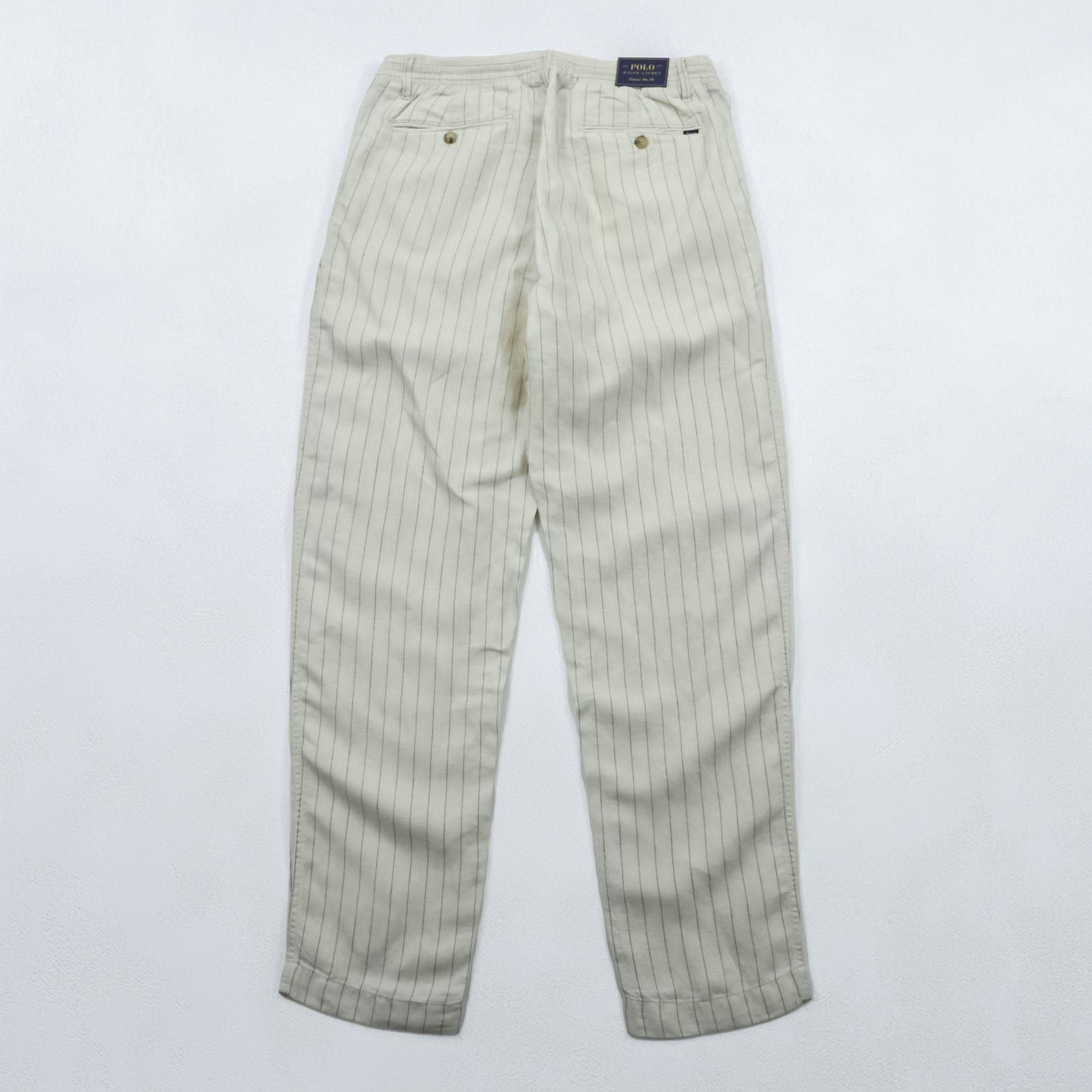 Polo Ralph Lauren プレップスター イージー リネン スラックス パンツ M ベージュ ストライプ スリム テーパード フィット 未使用品 MNPOPNT14G20349