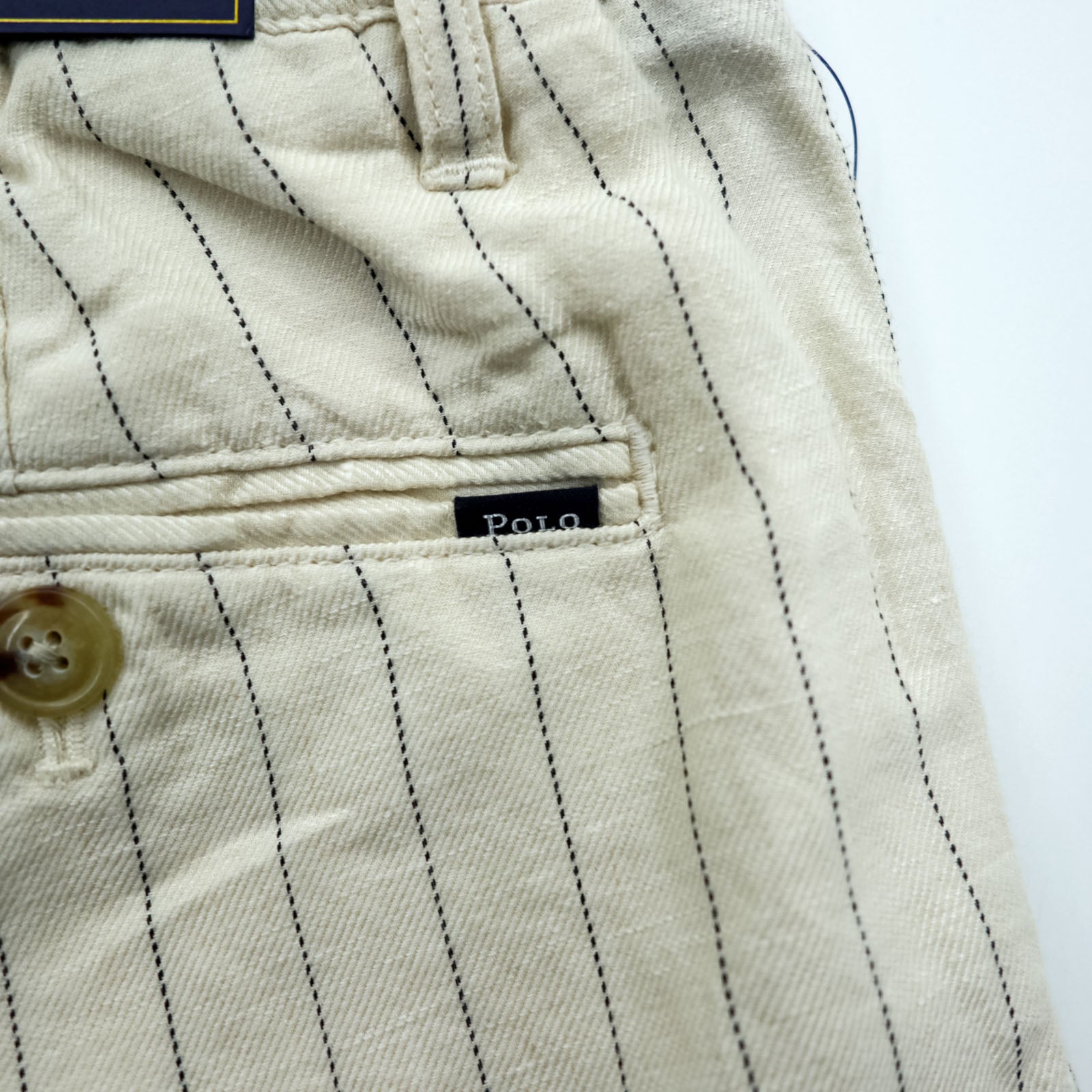 Polo Ralph Lauren プレップスター イージー リネン スラックス パンツ M ベージュ ストライプ スリム テーパード フィット 未使用品 MNPOPNT14G20349