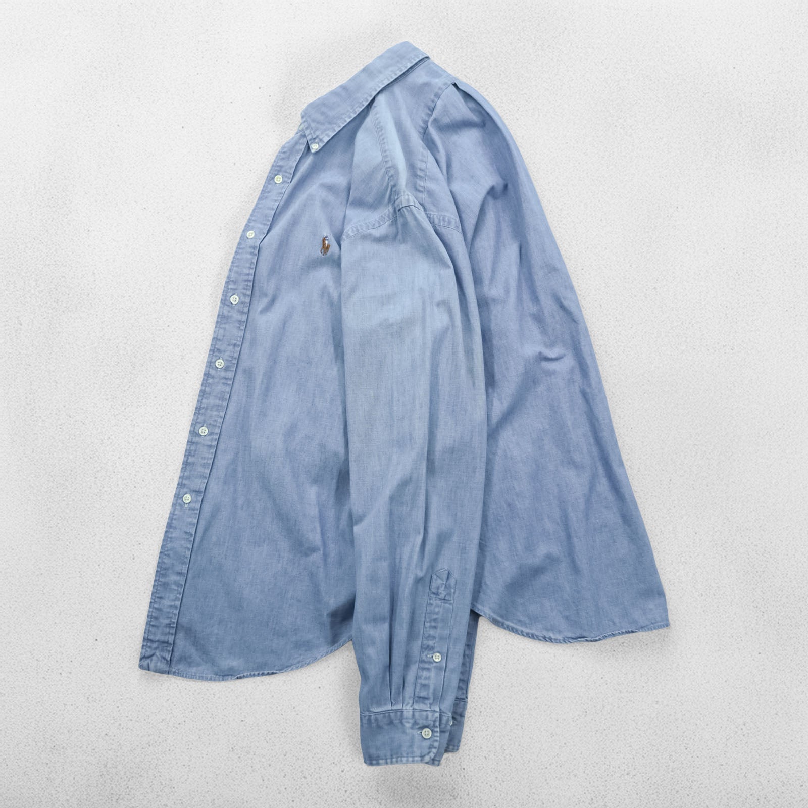 Ralph Lauren 90s Chambray Button-Down Shirt L Blue CLASSIC FIT Small Pony Embroidered Logo