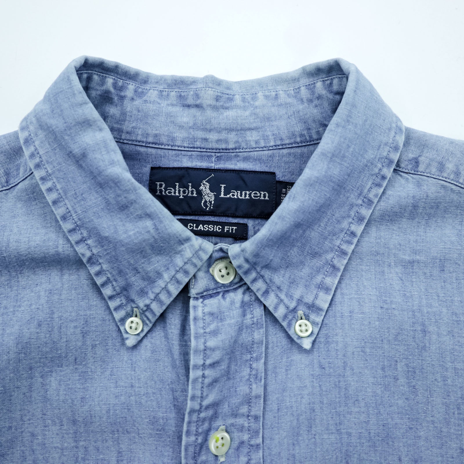 Ralph Lauren 90s Chambray Button-Down Shirt L Blue CLASSIC FIT Small Pony Embroidered Logo