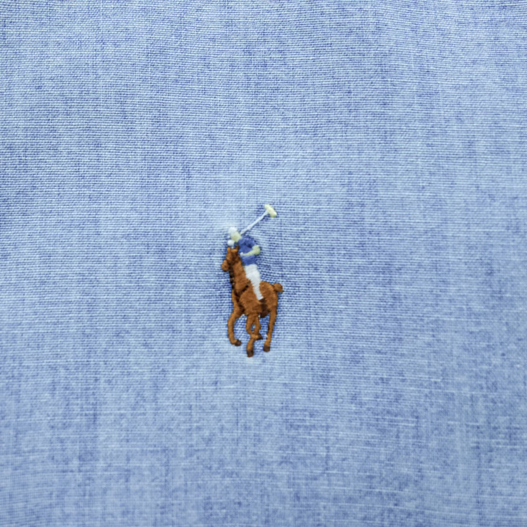 Ralph Lauren 90s Chambray Button-Down Shirt L Blue CLASSIC FIT Small Pony Embroidered Logo