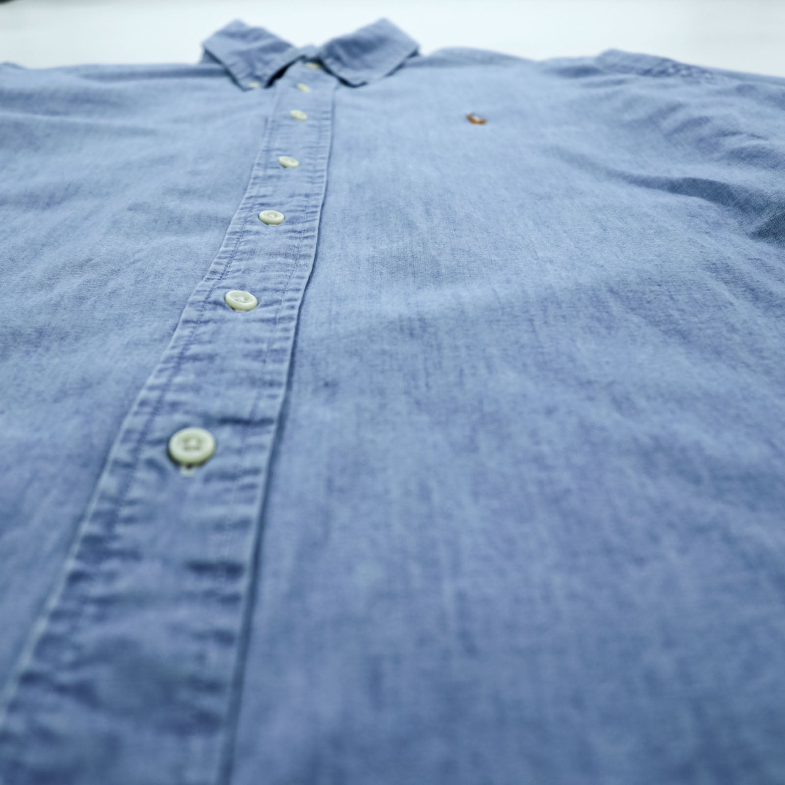 Ralph Lauren 90s Chambray Button-Down Shirt L Blue CLASSIC FIT Small Pony Embroidered Logo