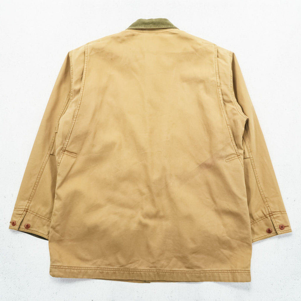 L.L.Bean 90年代 ダック フィールドコート ハンティングジャケット L ベージュ 襟コーデュロイ 裏地チェック JV69