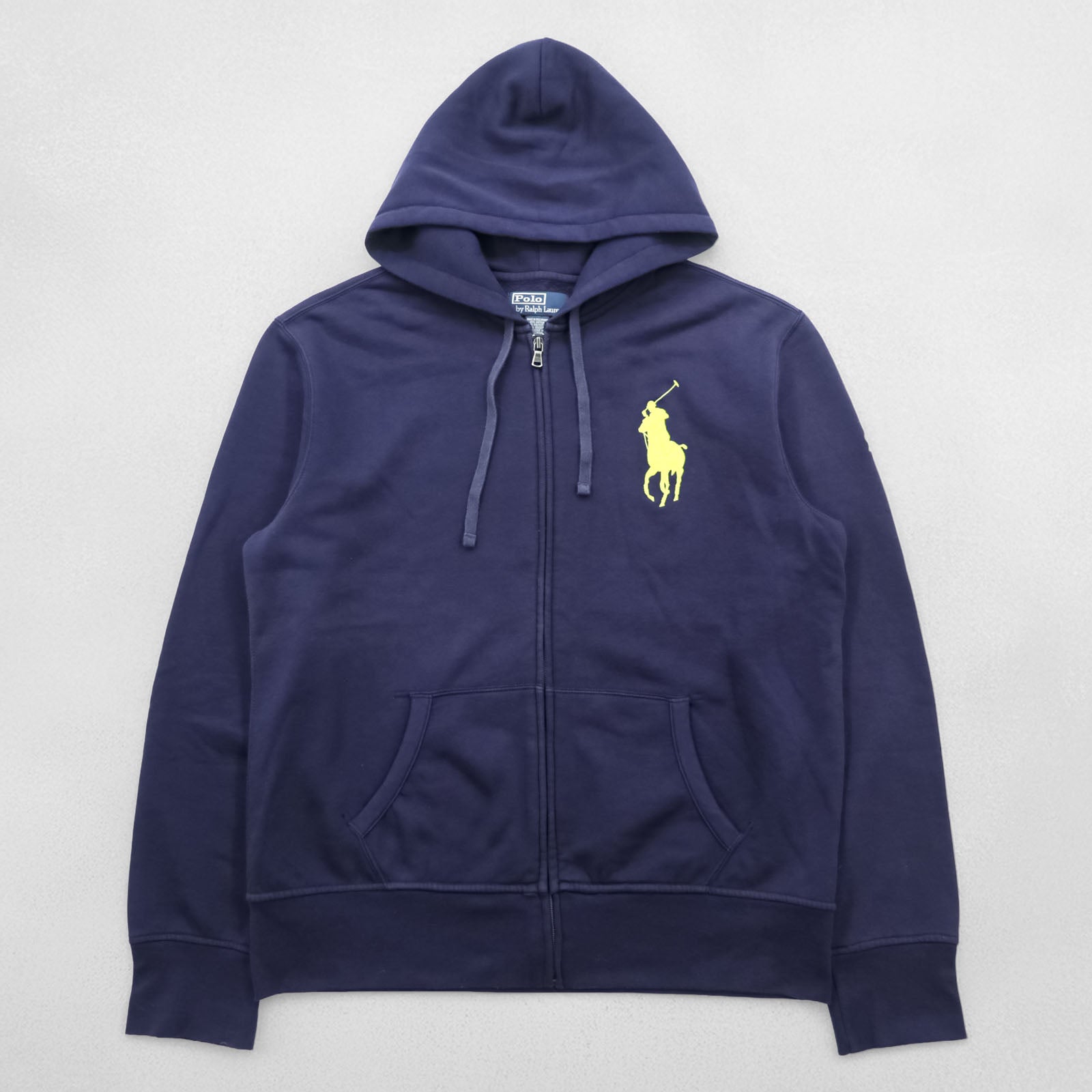 Polo Ralph Lauren 90s Big Pony Embroidered Zip Hoodie L Navy Front Pocket Cotton
