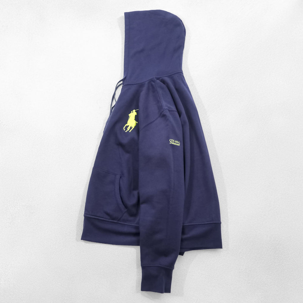 Polo Ralph Lauren 90s Big Pony Embroidered Zip Hoodie L Navy Front Pocket Cotton