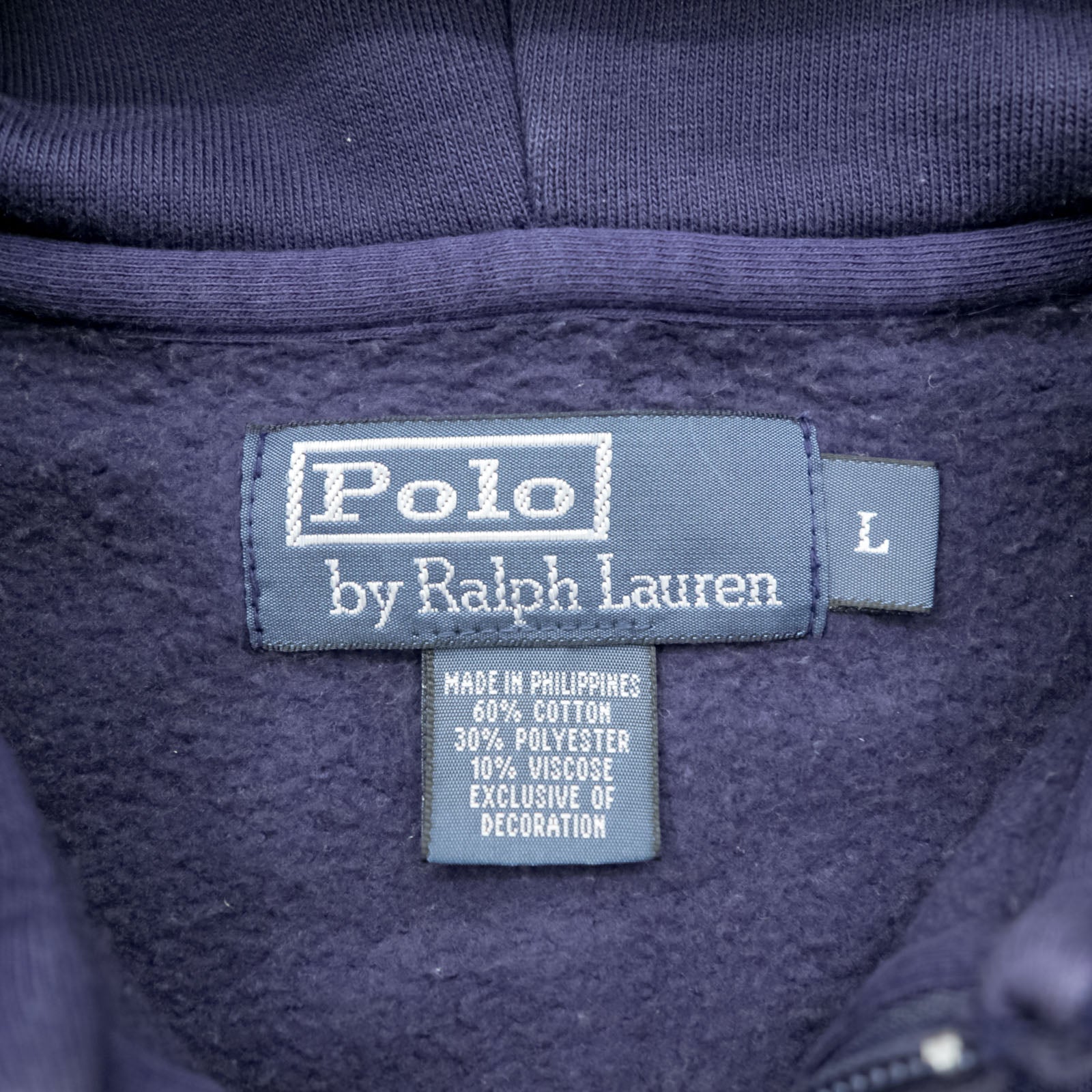 Polo Ralph Lauren 90s Big Pony Embroidered Zip Hoodie L Navy Front Pocket Cotton