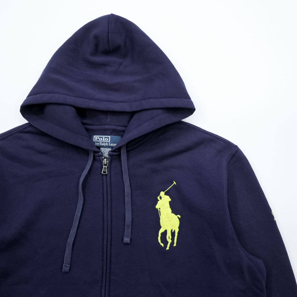 Polo Ralph Lauren 90s Big Pony Embroidered Zip Hoodie L Navy Front Pocket Cotton