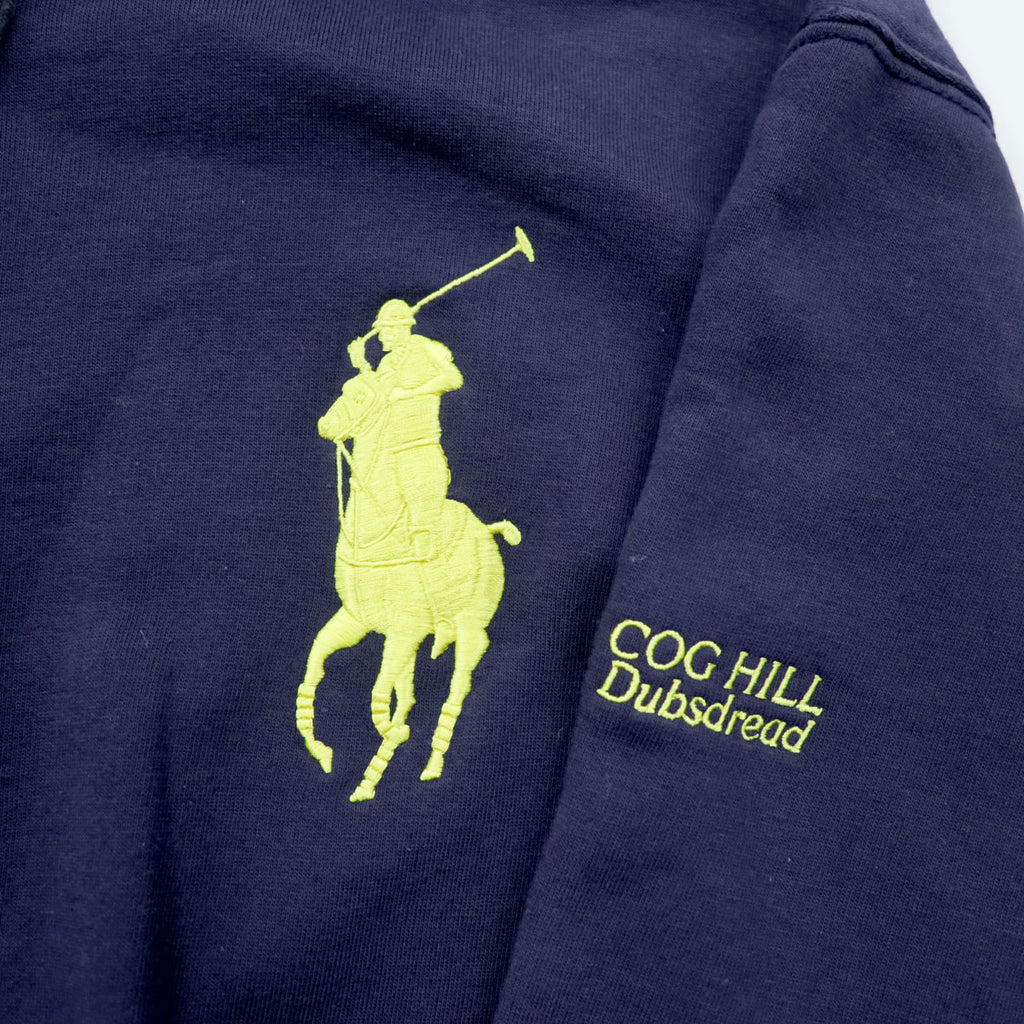 Polo Ralph Lauren 90s Big Pony Embroidered Zip Hoodie L Navy Front Pocket Cotton