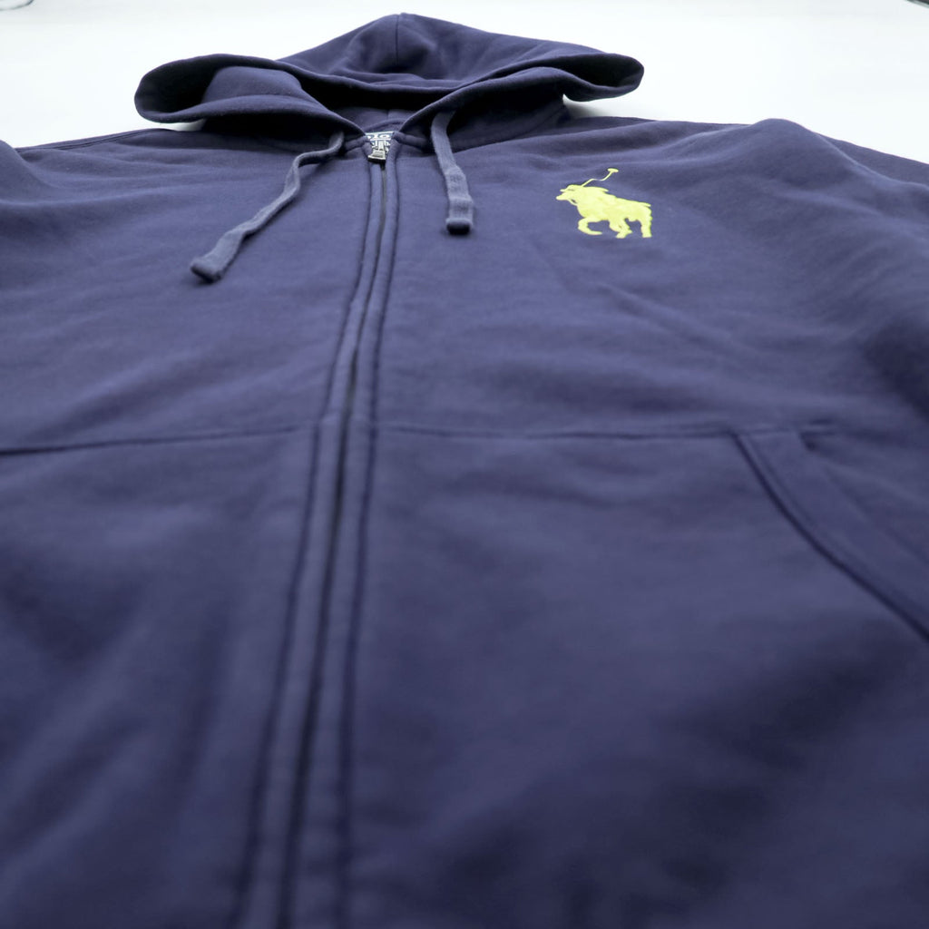 Polo Ralph Lauren 90s Big Pony Embroidered Zip Hoodie L Navy Front Pocket Cotton