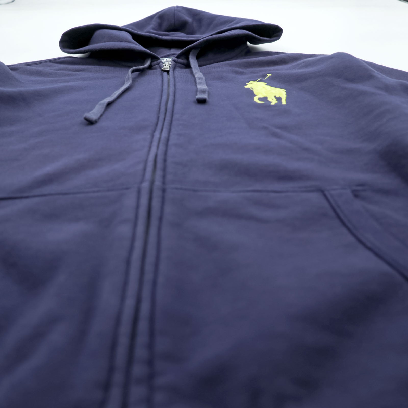 Polo Ralph Lauren 90s Big Pony Embroidered Zip Hoodie L Navy Front Pocket Cotton