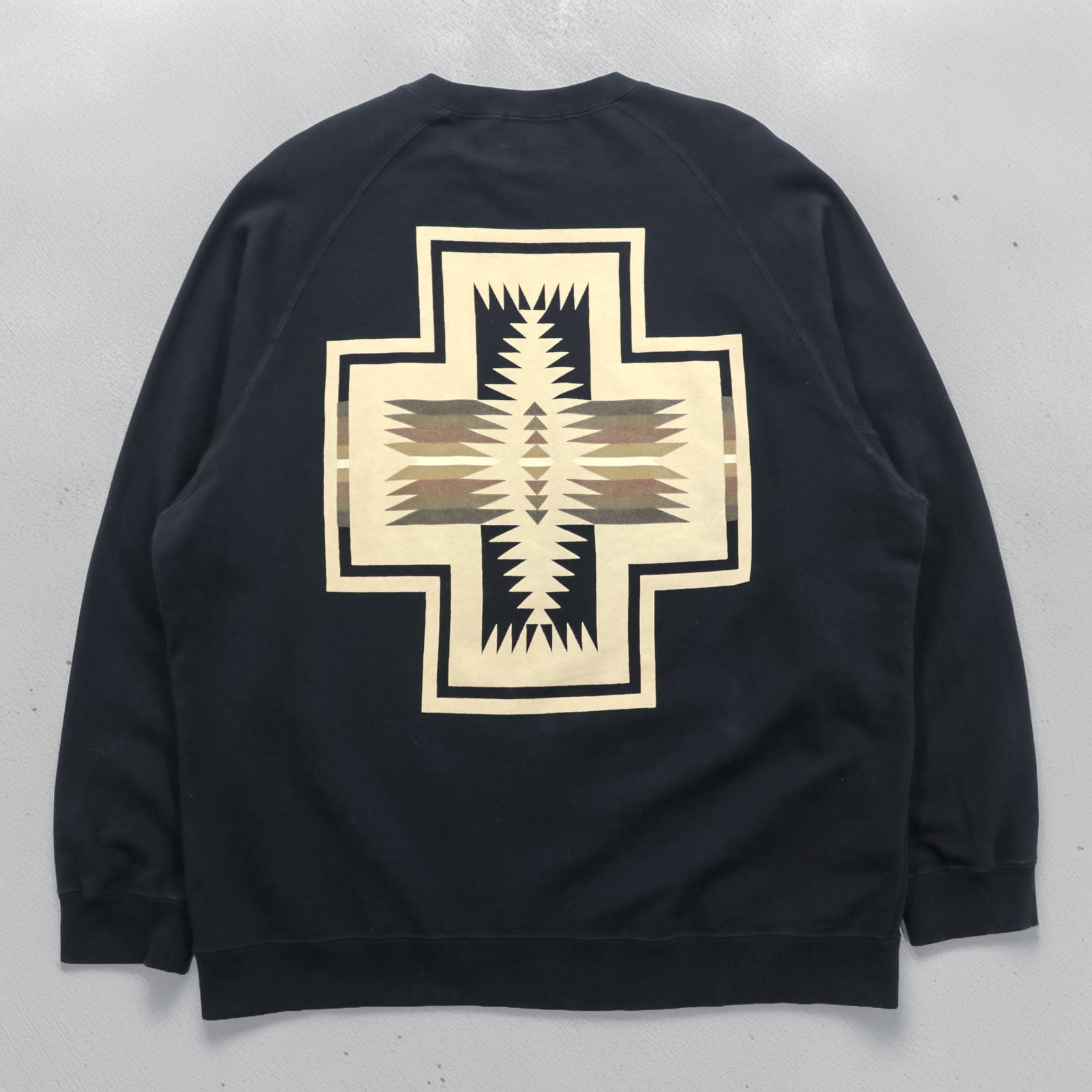 PENDLETON Back Print Sweatshirt L Black Native Pattern Chimayo Cotton 3475-3006
