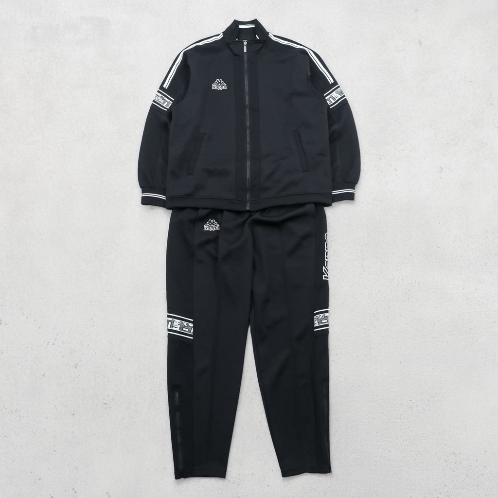 Kappa 90s Made in Japan Track Jacket Tracksuit Set Up M Black Drawstring Joggers Hem Zips Slits