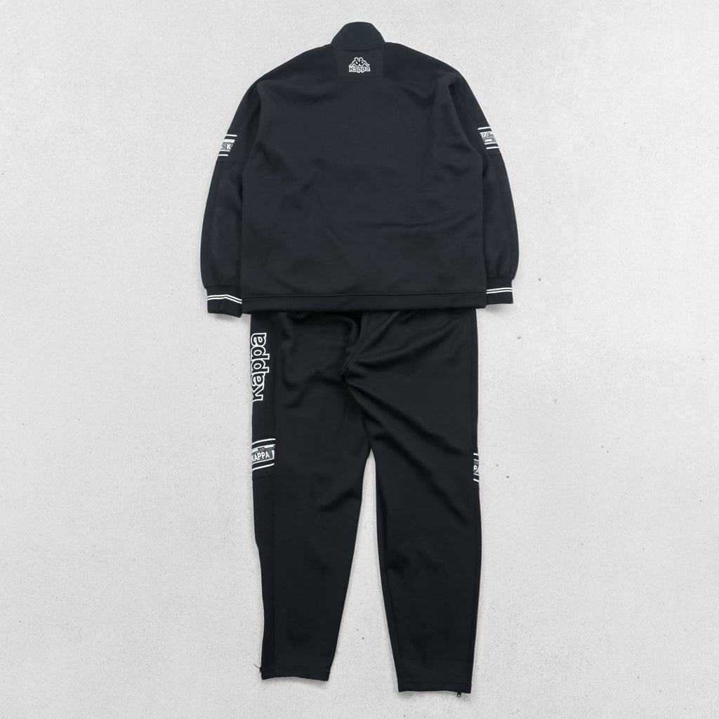 Kappa 90s Made in Japan Track Jacket Tracksuit Set Up M Black Drawstring Joggers Hem Zips Slits