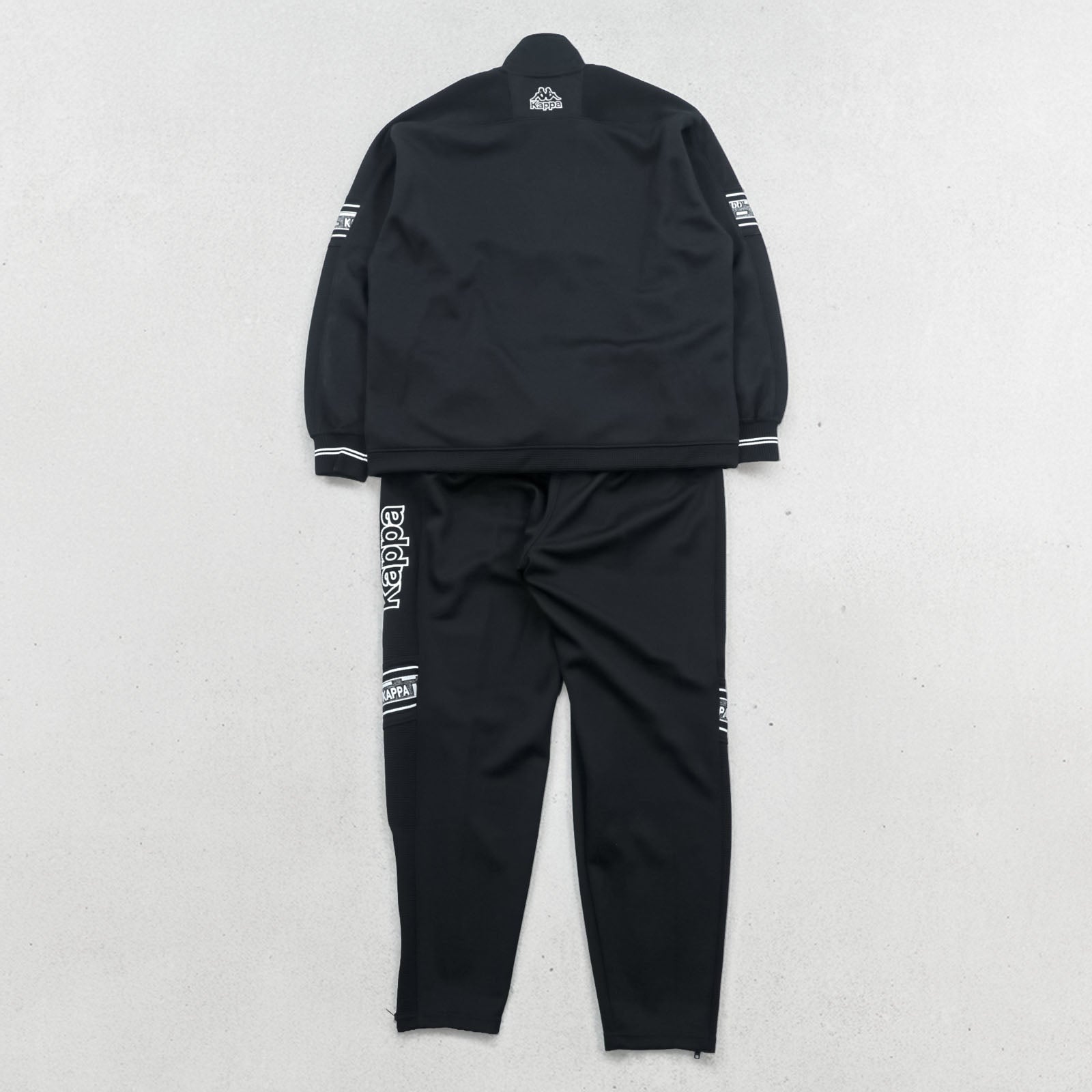Kappa 90s Made in Japan Track Jacket Tracksuit Set Up M Black Drawstring Joggers Hem Zips Slits