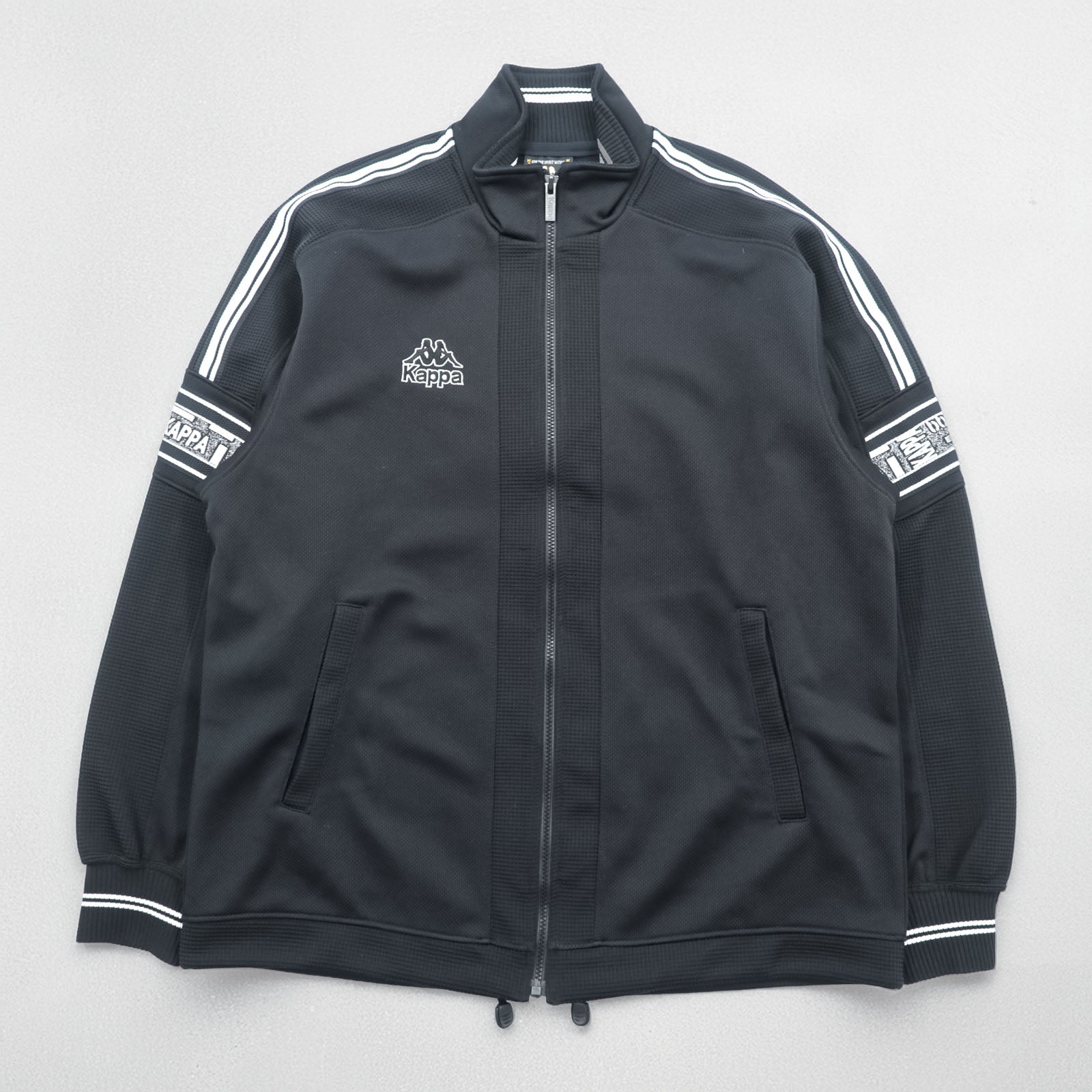 Kappa 90s Made in Japan Track Jacket Tracksuit Set Up M Black Drawstring Joggers Hem Zips Slits