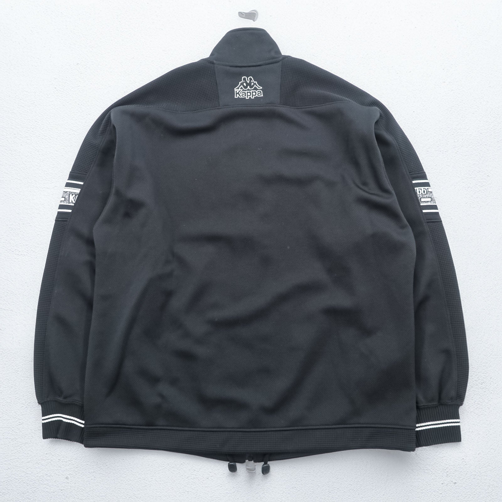 Kappa 90s Made in Japan Track Jacket Tracksuit Set Up M Black Drawstring Joggers Hem Zips Slits