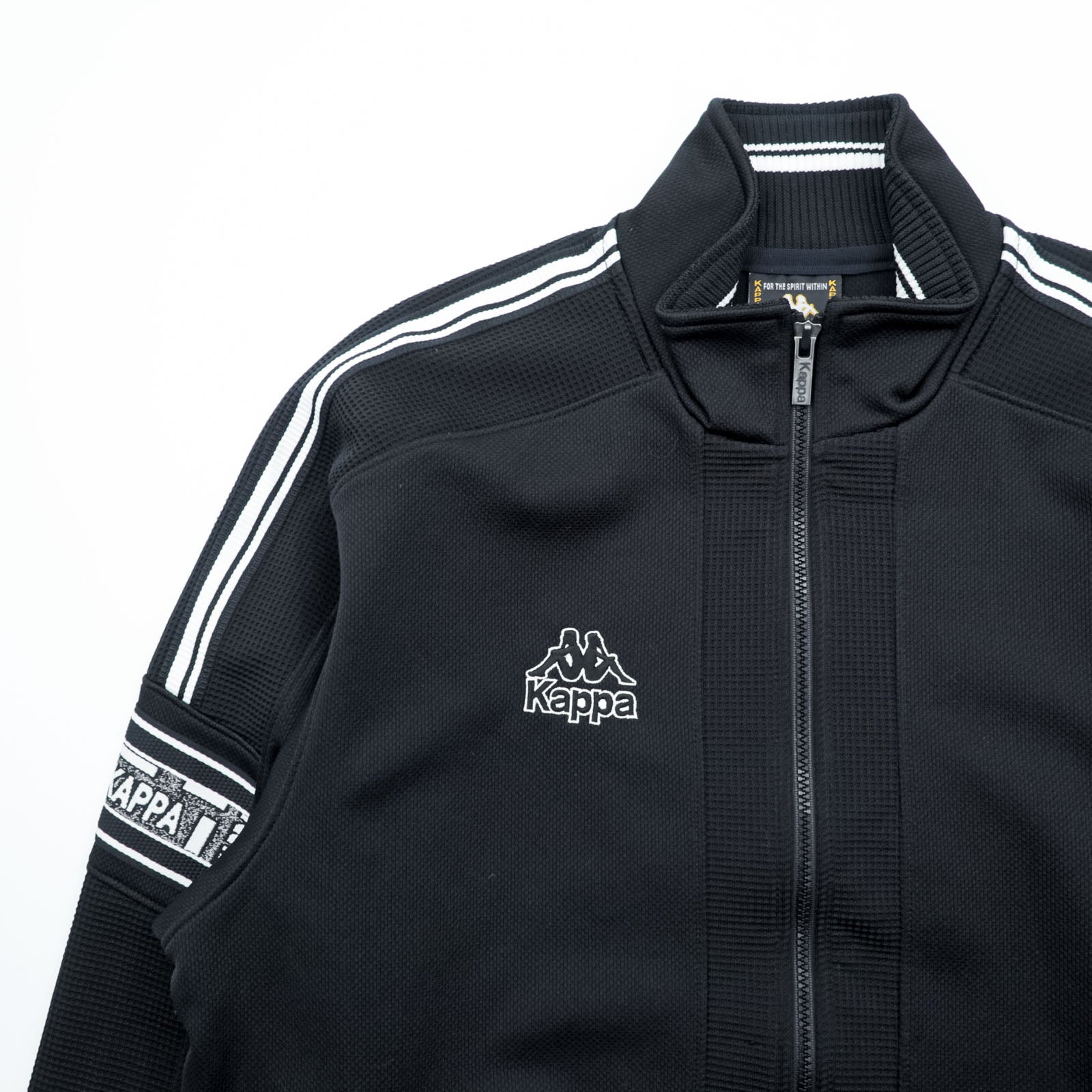 Kappa 90s Made in Japan Track Jacket Tracksuit Set Up M Black Drawstring Joggers Hem Zips Slits