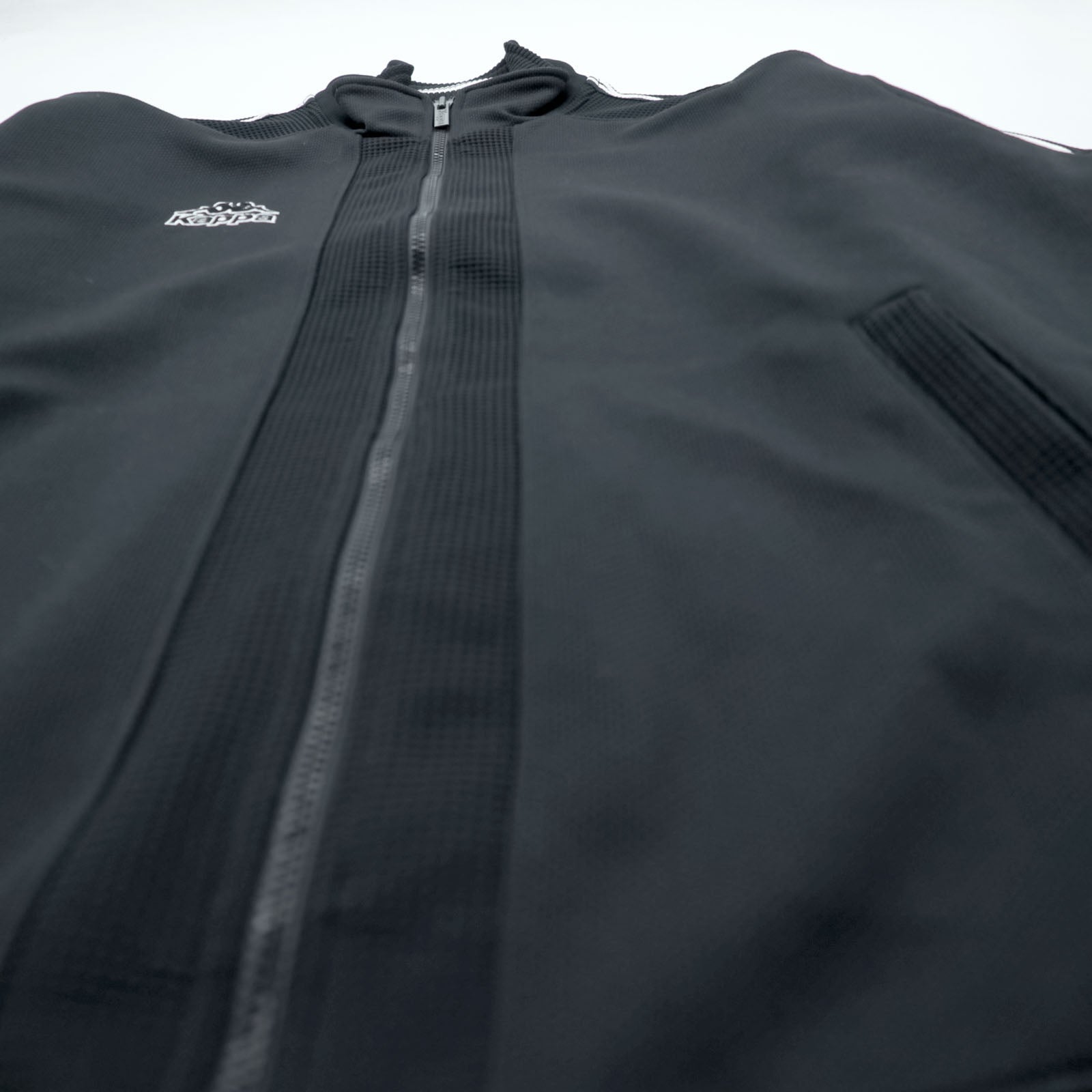 Kappa 90s Made in Japan Track Jacket Tracksuit Set Up M Black Drawstring Joggers Hem Zips Slits