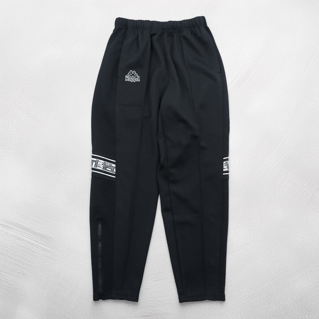 Kappa 90s Made in Japan Track Jacket Tracksuit Set Up M Black Drawstring Joggers Hem Zips Slits