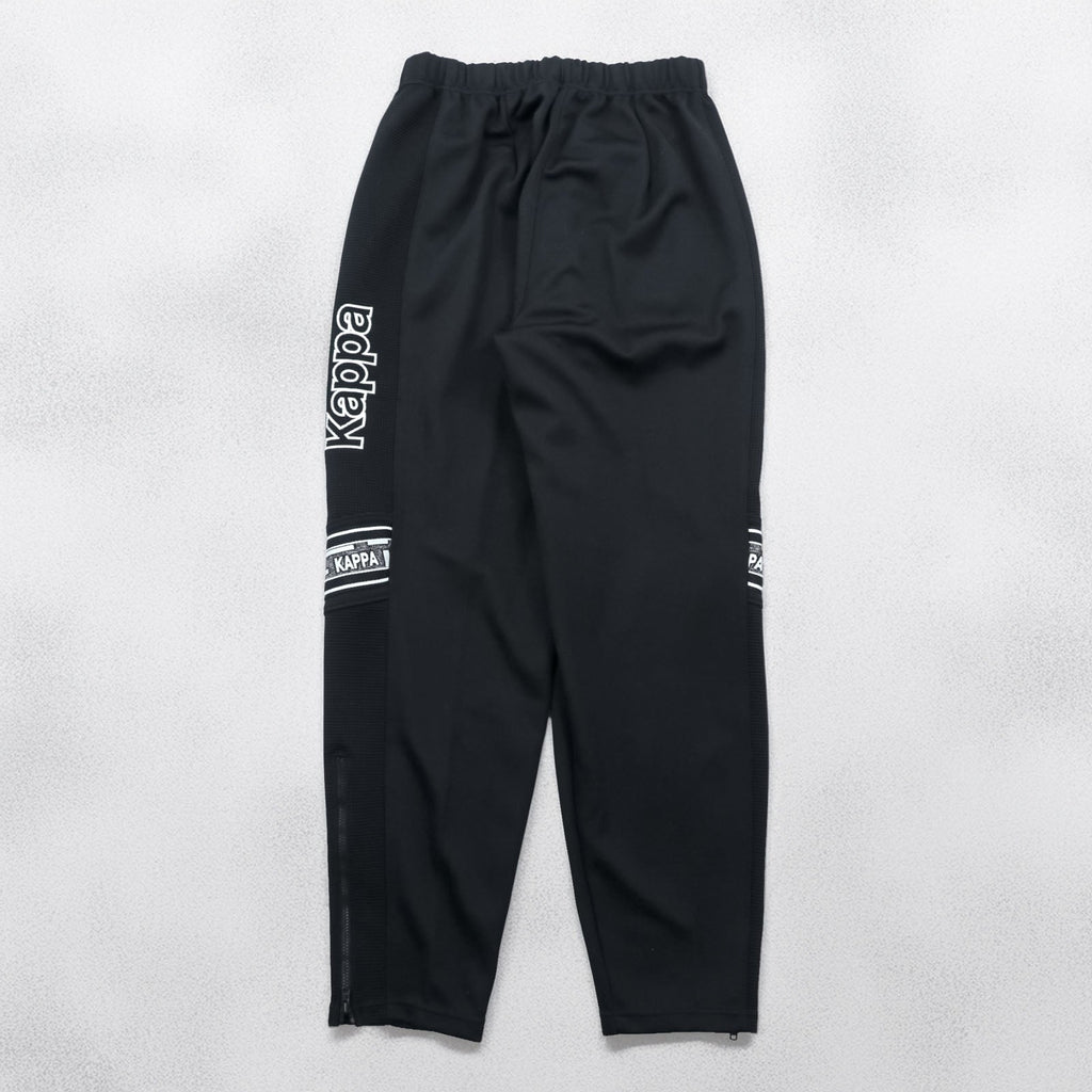 Kappa 90s Made in Japan Track Jacket Tracksuit Set Up M Black Drawstring Joggers Hem Zips Slits